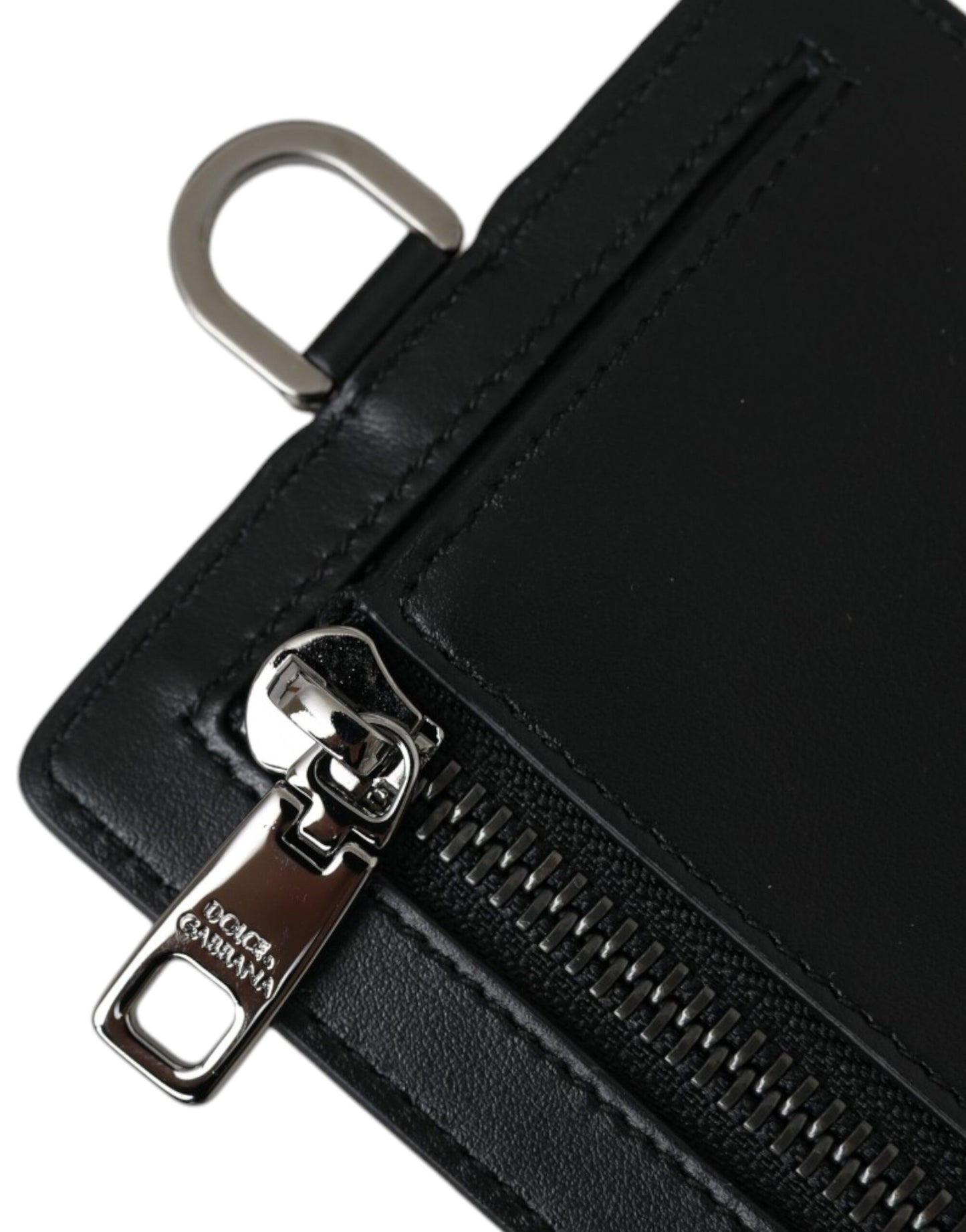 Dolce & Gabbana Herren-Geldbörse mit Logo und Lanyard aus schwarzem Kalbsleder