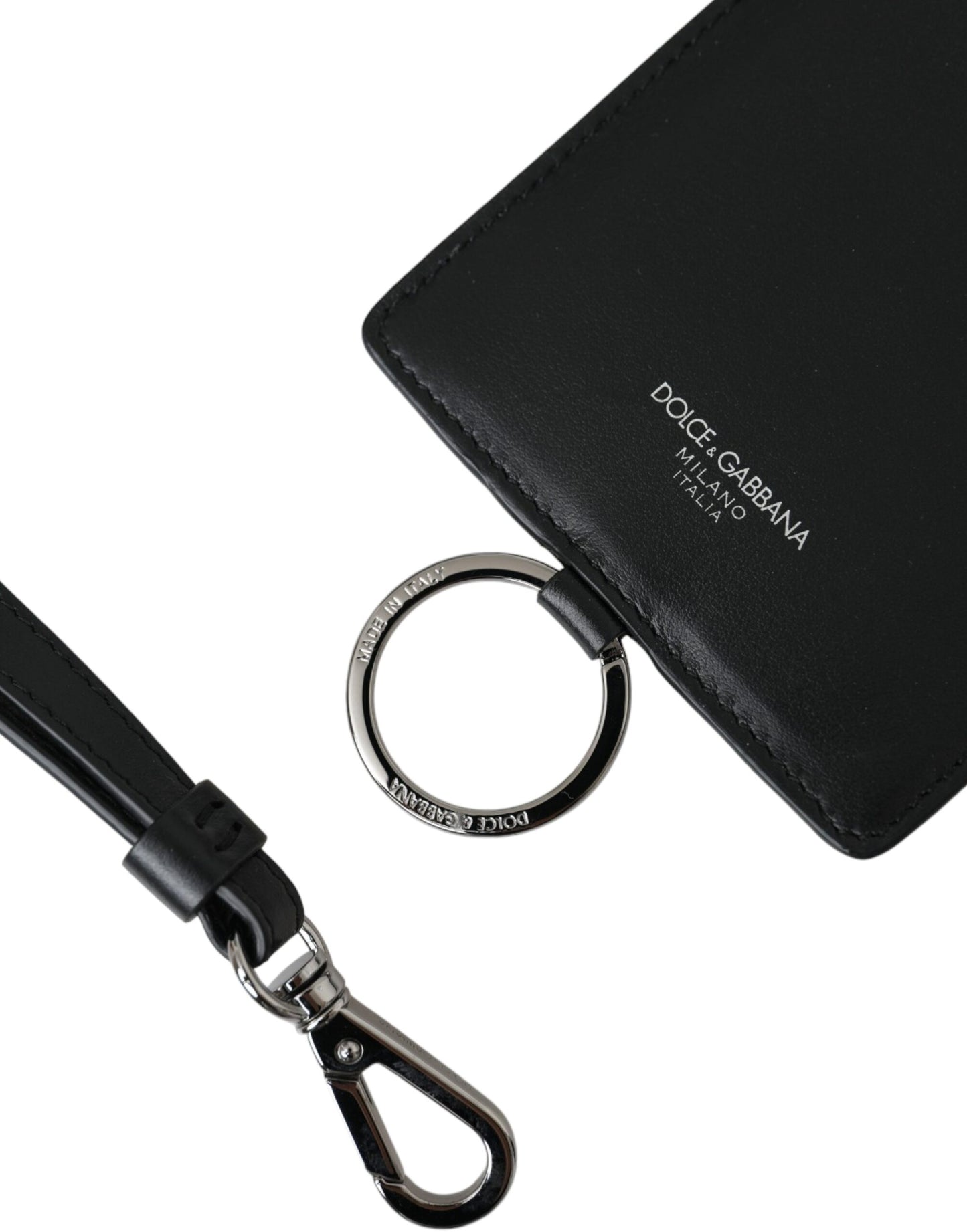 Dolce & Gabbana Herren-Geldbörse mit Logo und Lanyard aus schwarzem Kalbsleder