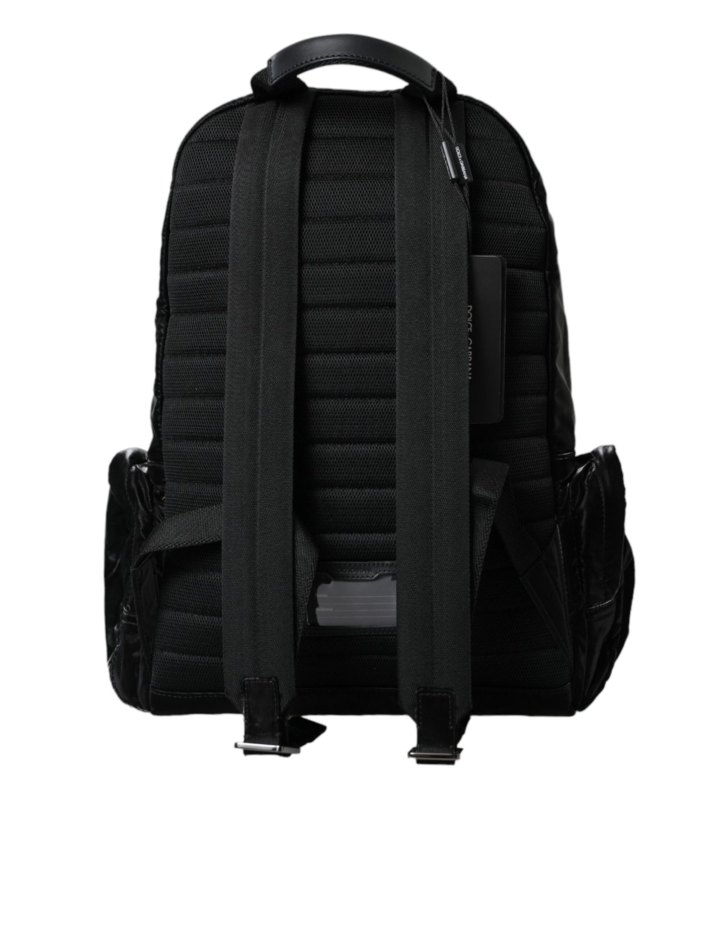 Dolce & Gabbana – Rucksacktasche aus schwarzem Lackleder mit Logo-Plakette