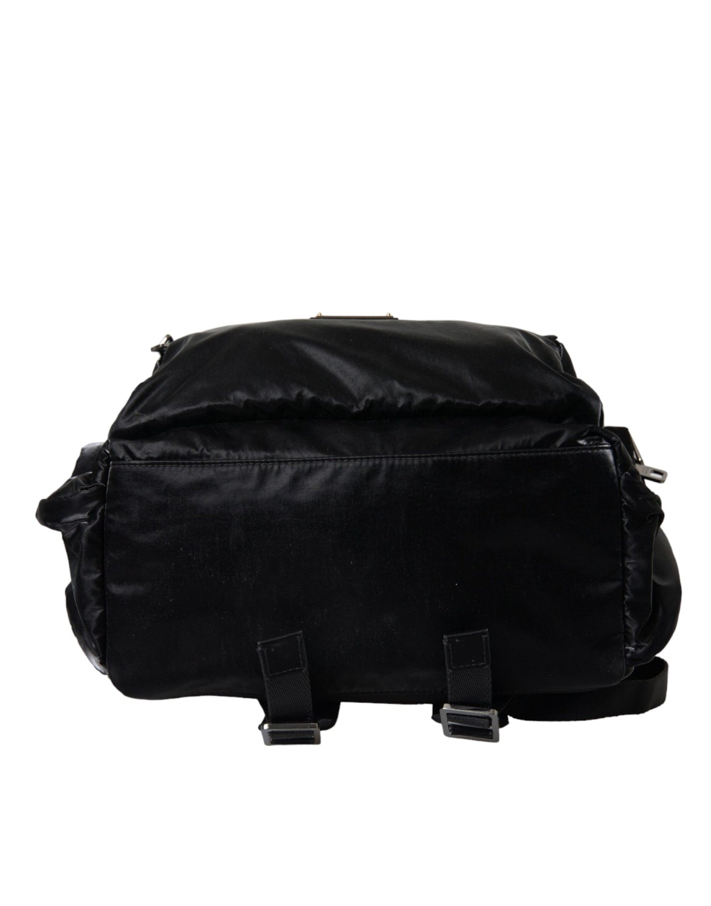 Dolce & Gabbana – Rucksacktasche aus schwarzem Lackleder mit Logo-Plakette
