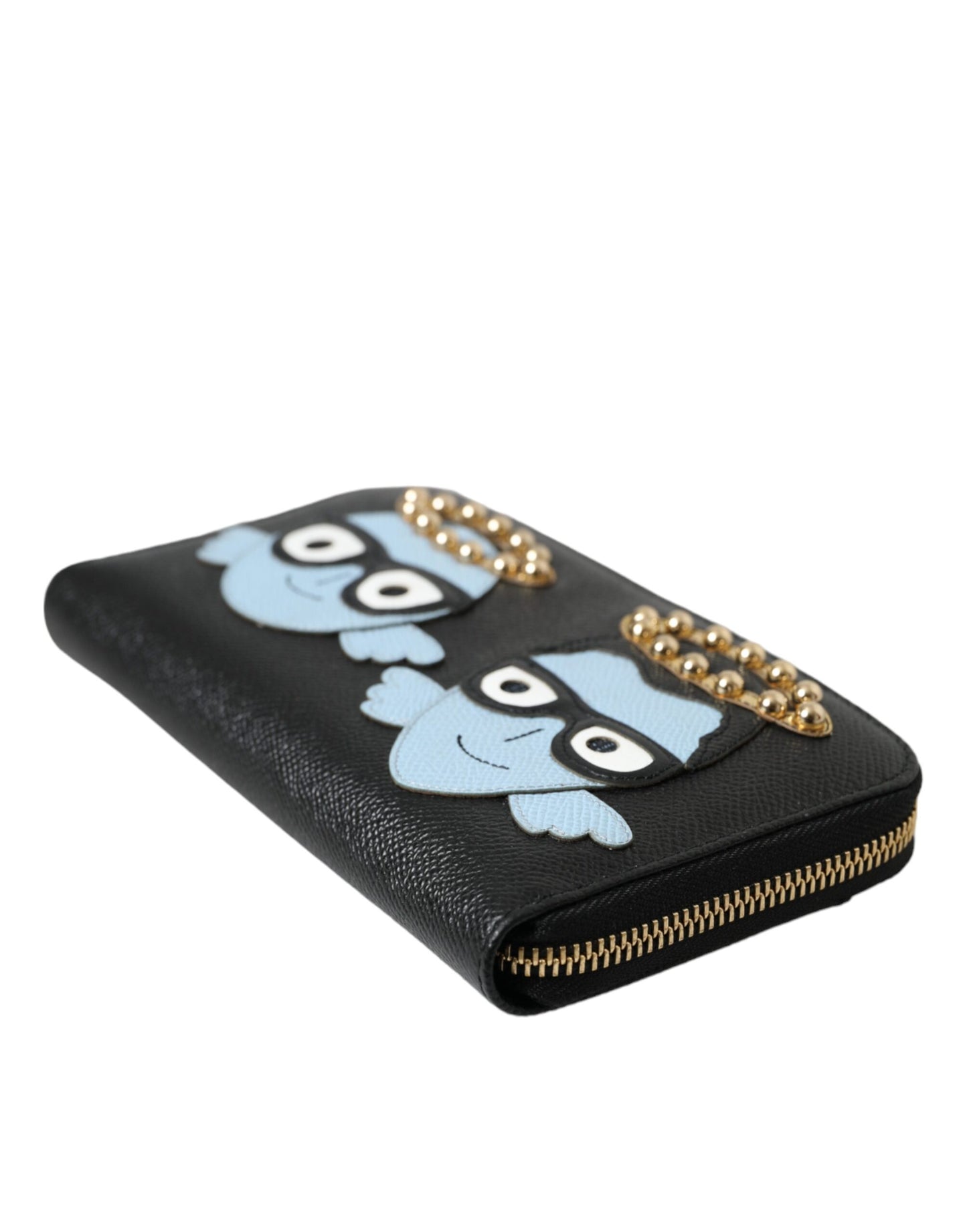 Dolce & Gabbana Schwarz Blau Leder #DGFAMILY Reißverschluss Continental Herren Geldbörse
