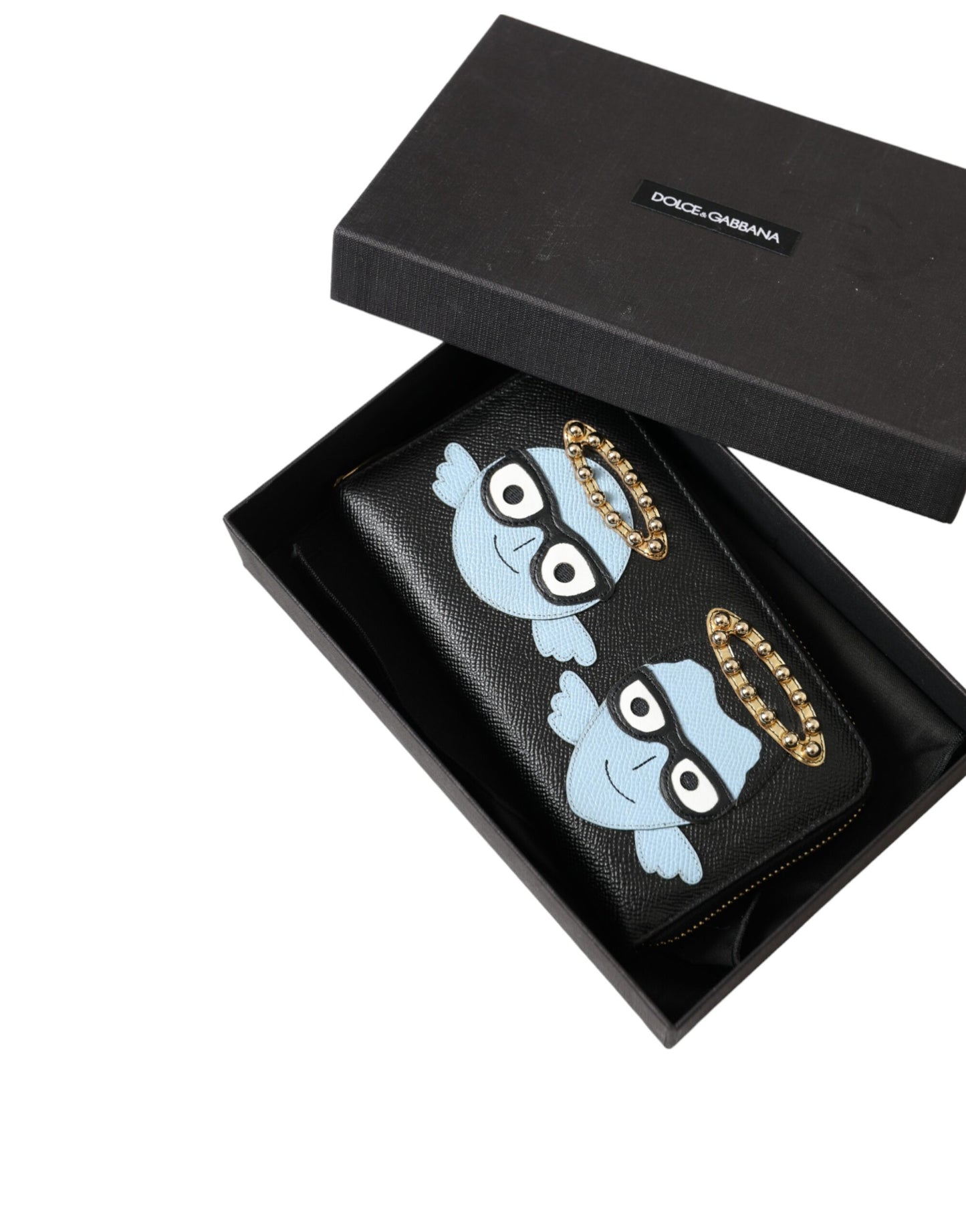 Dolce & Gabbana Schwarz Blau Leder #DGFAMILY Reißverschluss Continental Herren Geldbörse