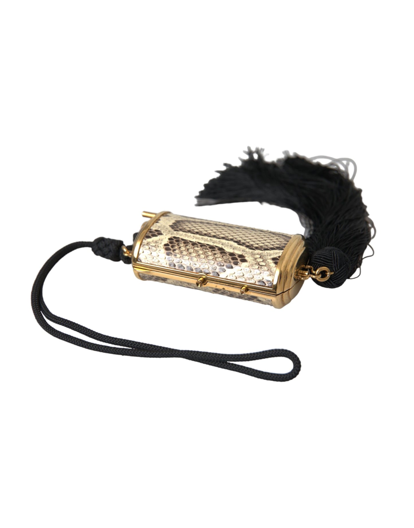 Dolce & Gabbana – Make-up-Tasche aus exotischem Leder mit Mini-Spiegel und Quaste in Beige