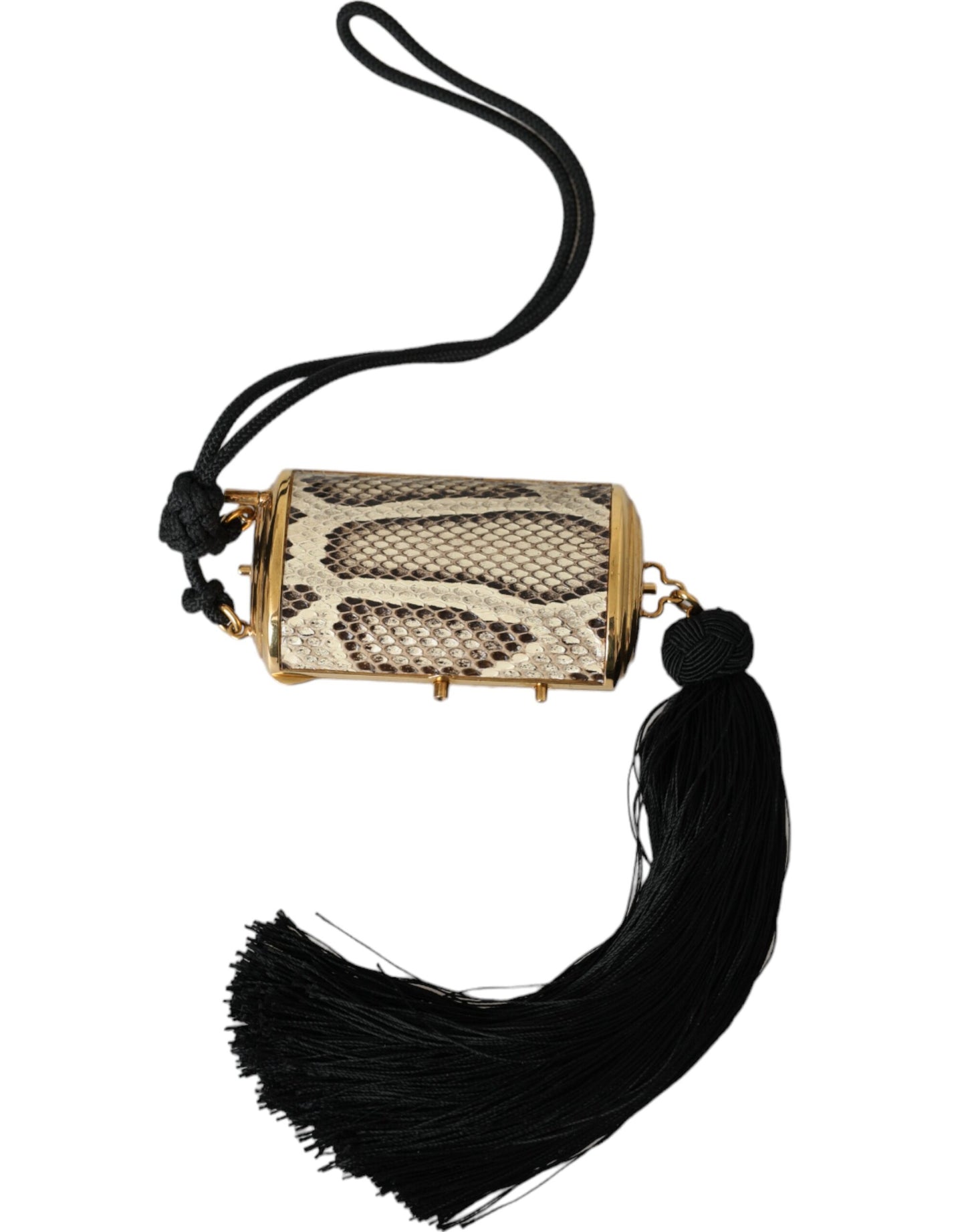 Dolce & Gabbana – Make-up-Tasche aus exotischem Leder mit Mini-Spiegel und Quaste in Beige