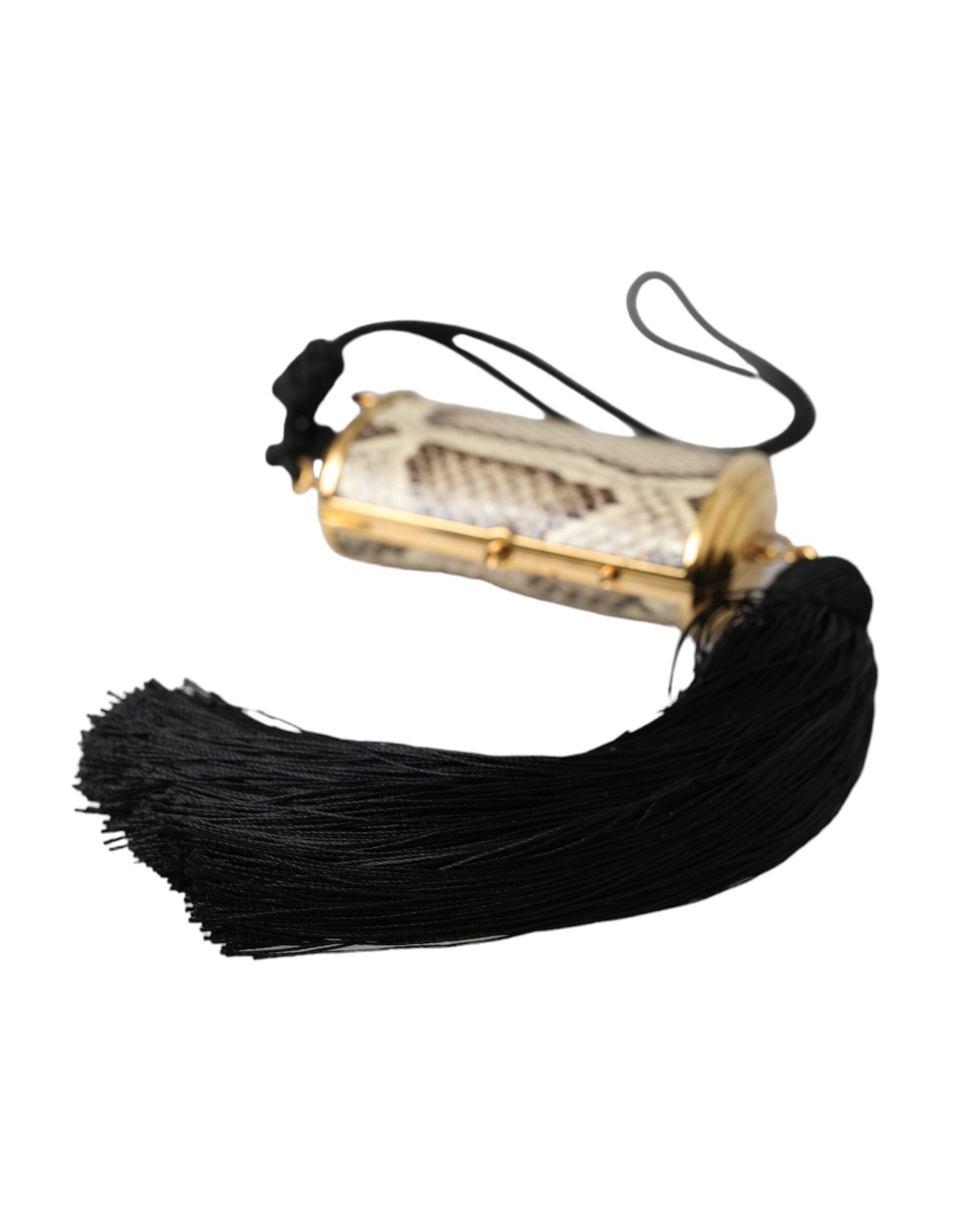 Dolce & Gabbana – Make-up-Tasche aus exotischem Leder mit Mini-Spiegel und Quaste in Beige