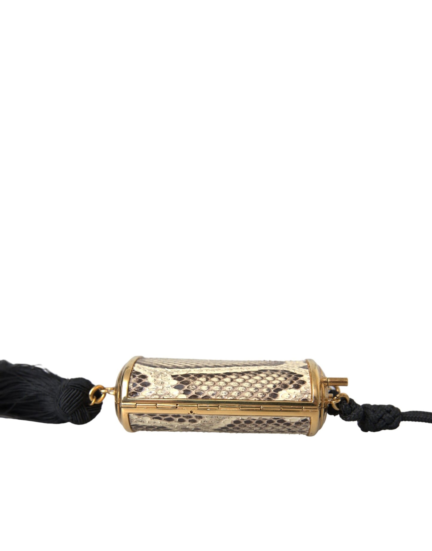 Dolce & Gabbana – Make-up-Tasche aus exotischem Leder mit Mini-Spiegel und Quaste in Beige
