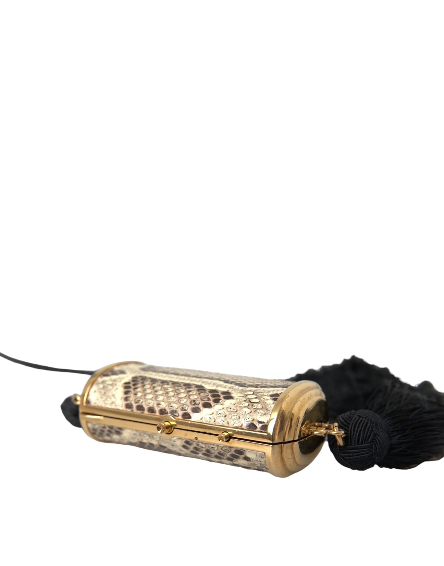 Dolce & Gabbana – Make-up-Tasche aus exotischem Leder mit Mini-Spiegel und Quaste in Beige