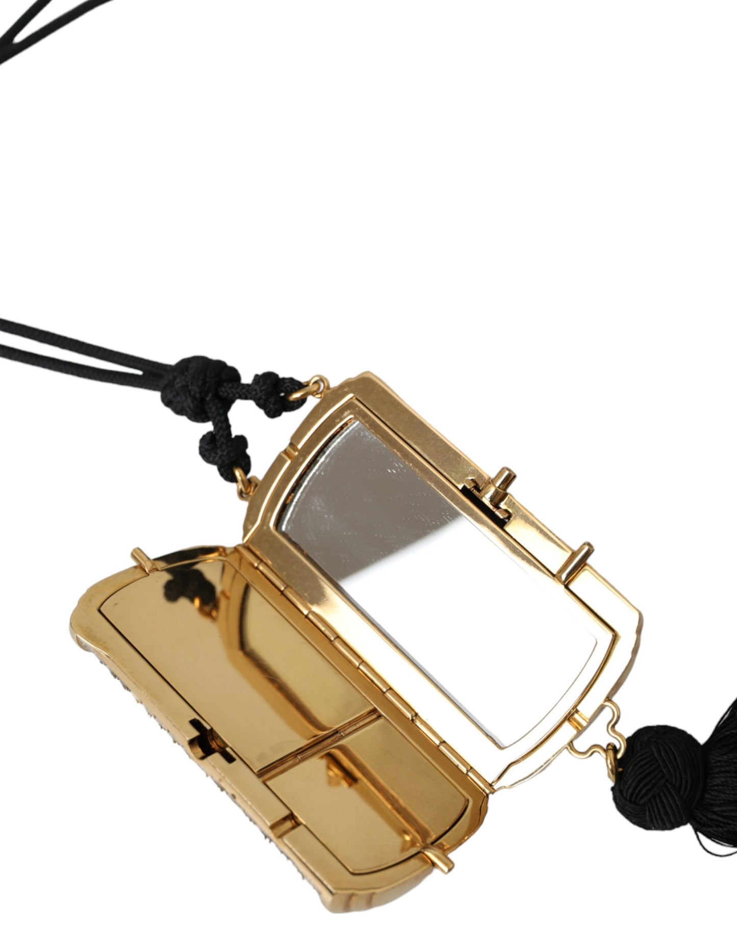 Dolce & Gabbana – Make-up-Tasche aus exotischem Leder mit Mini-Spiegel und Quaste in Beige