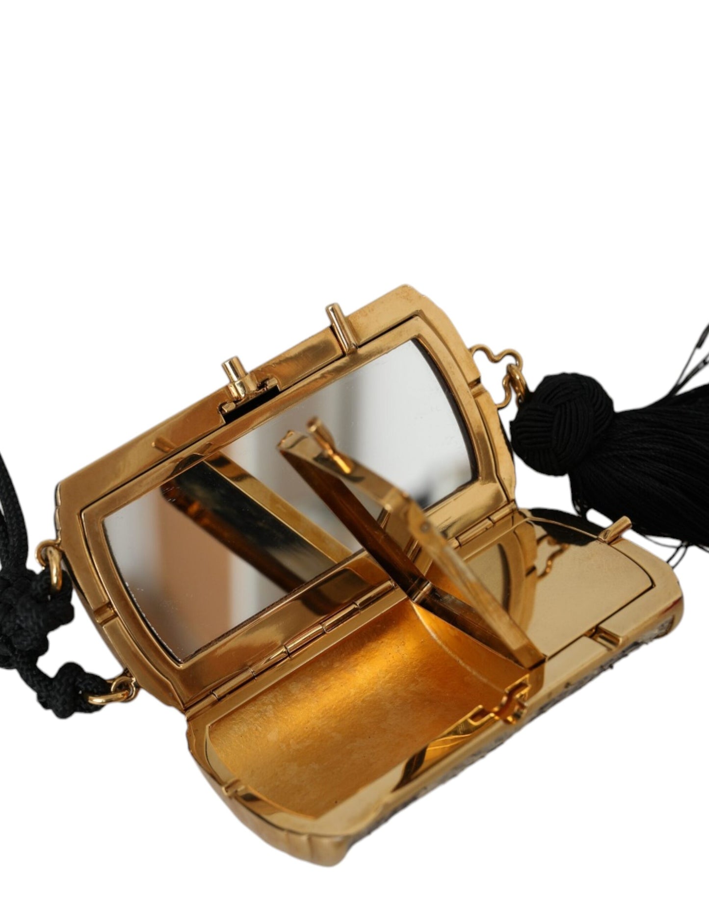 Dolce & Gabbana – Make-up-Tasche aus exotischem Leder mit Mini-Spiegel und Quaste in Beige