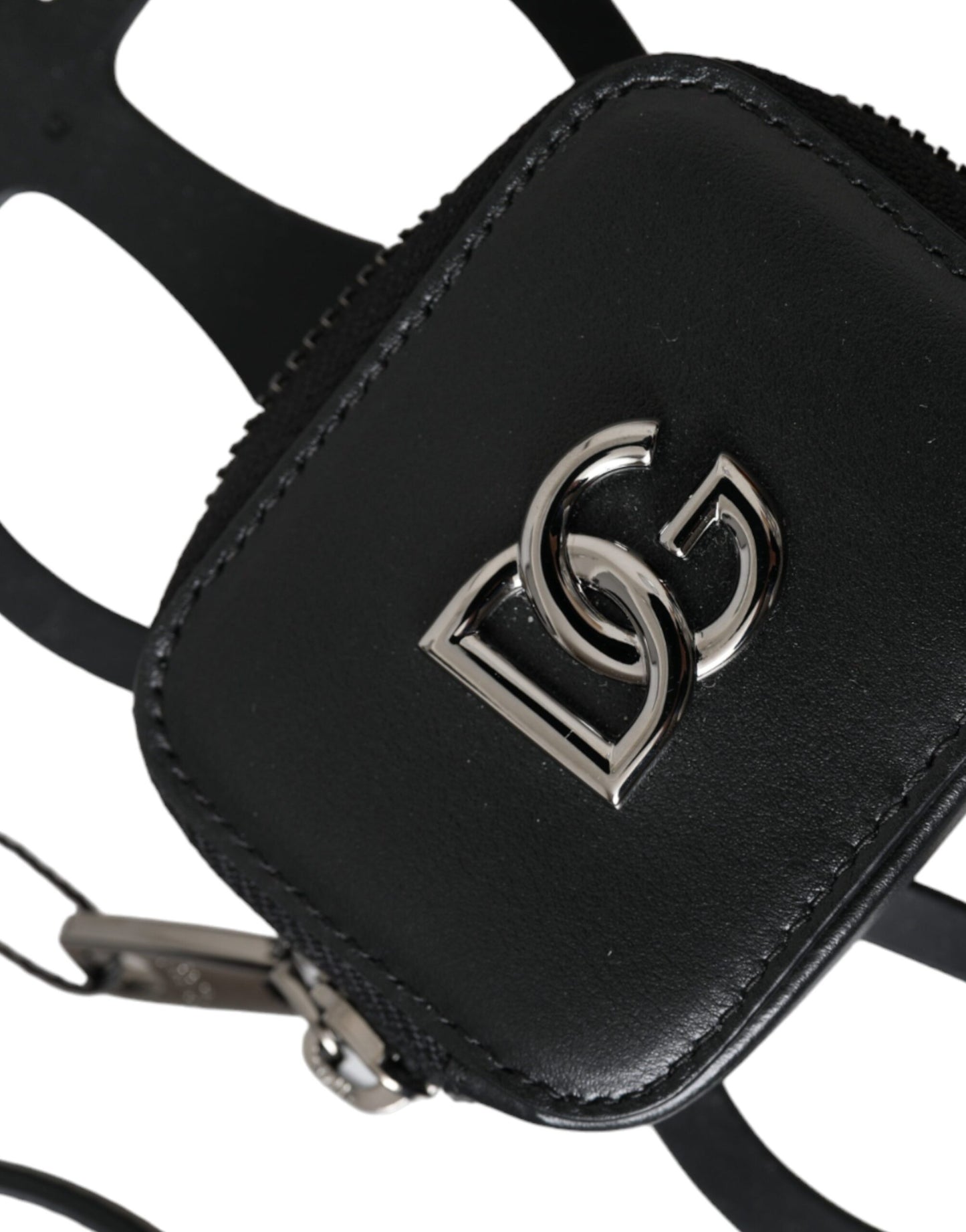 Dolce & Gabbana – Geldbörse mit DG-Logo aus schwarzem Kalbsleder und Schlüsselband