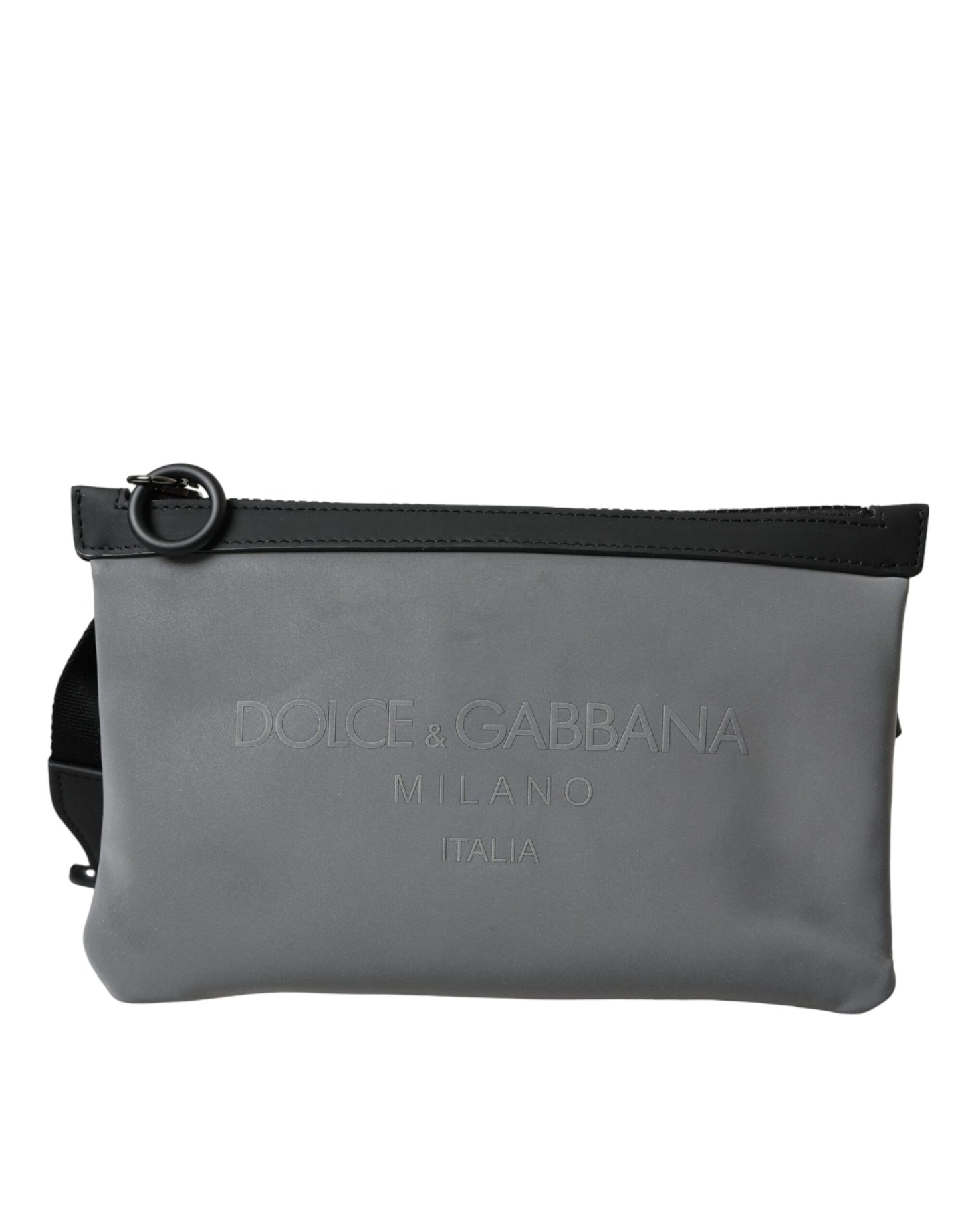 Sac banane à fermeture éclair en néoprène gris Dolce & Gabbana avec logo