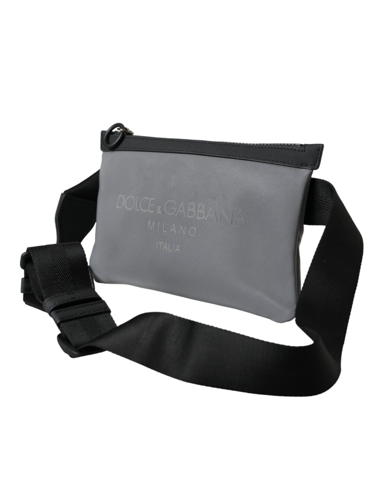 Sac banane à fermeture éclair en néoprène gris Dolce & Gabbana avec logo