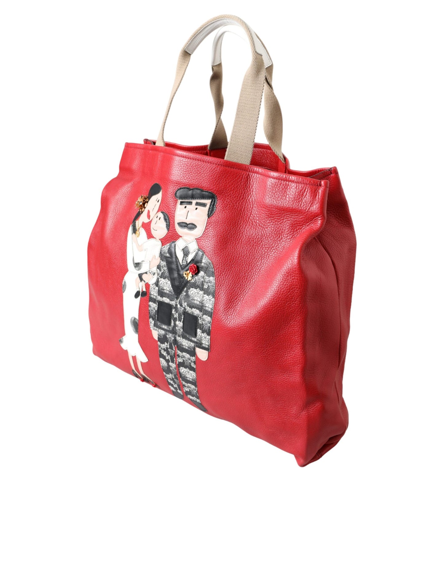 Dolce & Gabbana Red Leather #Dgfamily Patch Shopping Tote Bag