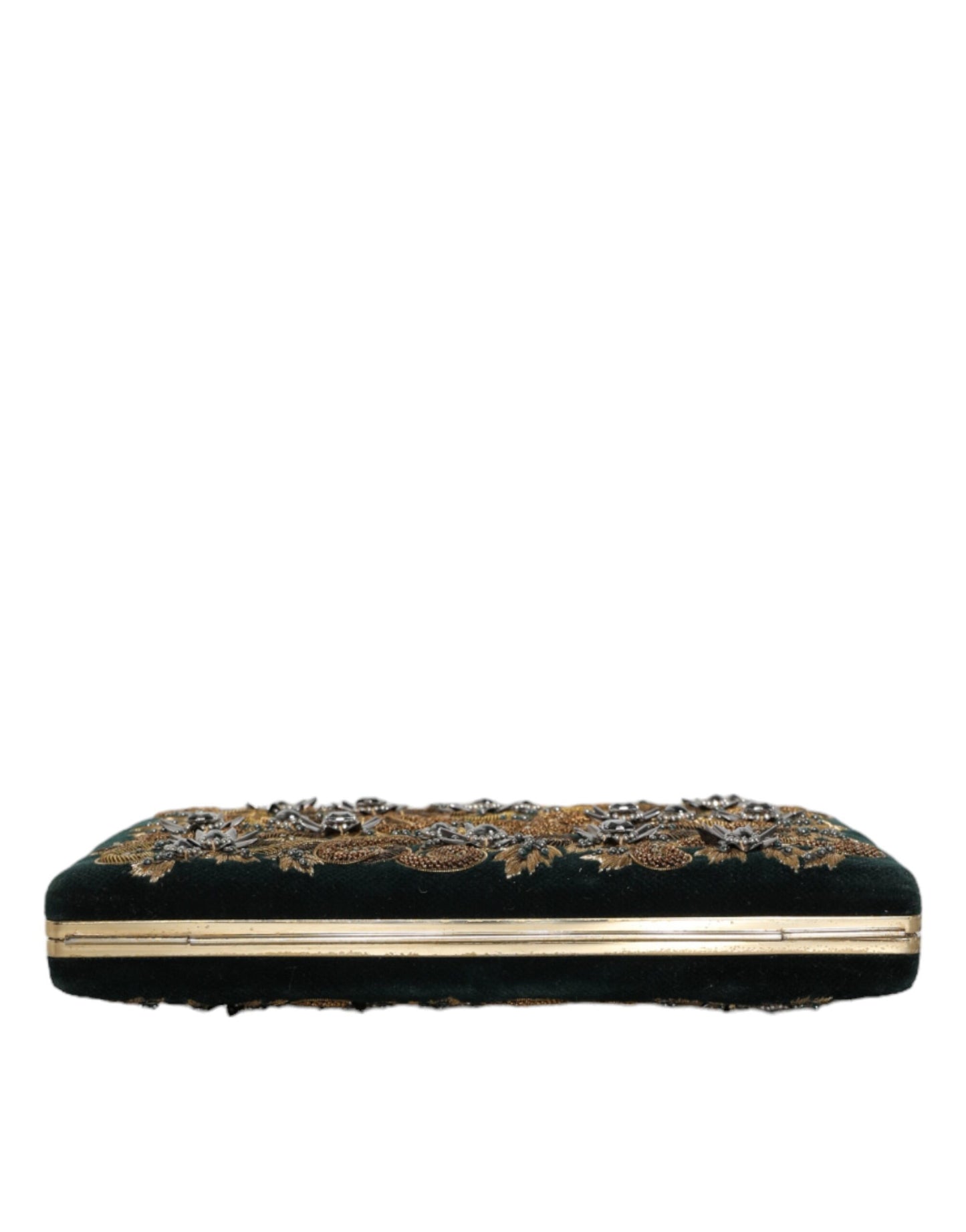 Dolce & Gabbana Clutch aus schwarzem Samt mit Goldrahmen, Abendtasche