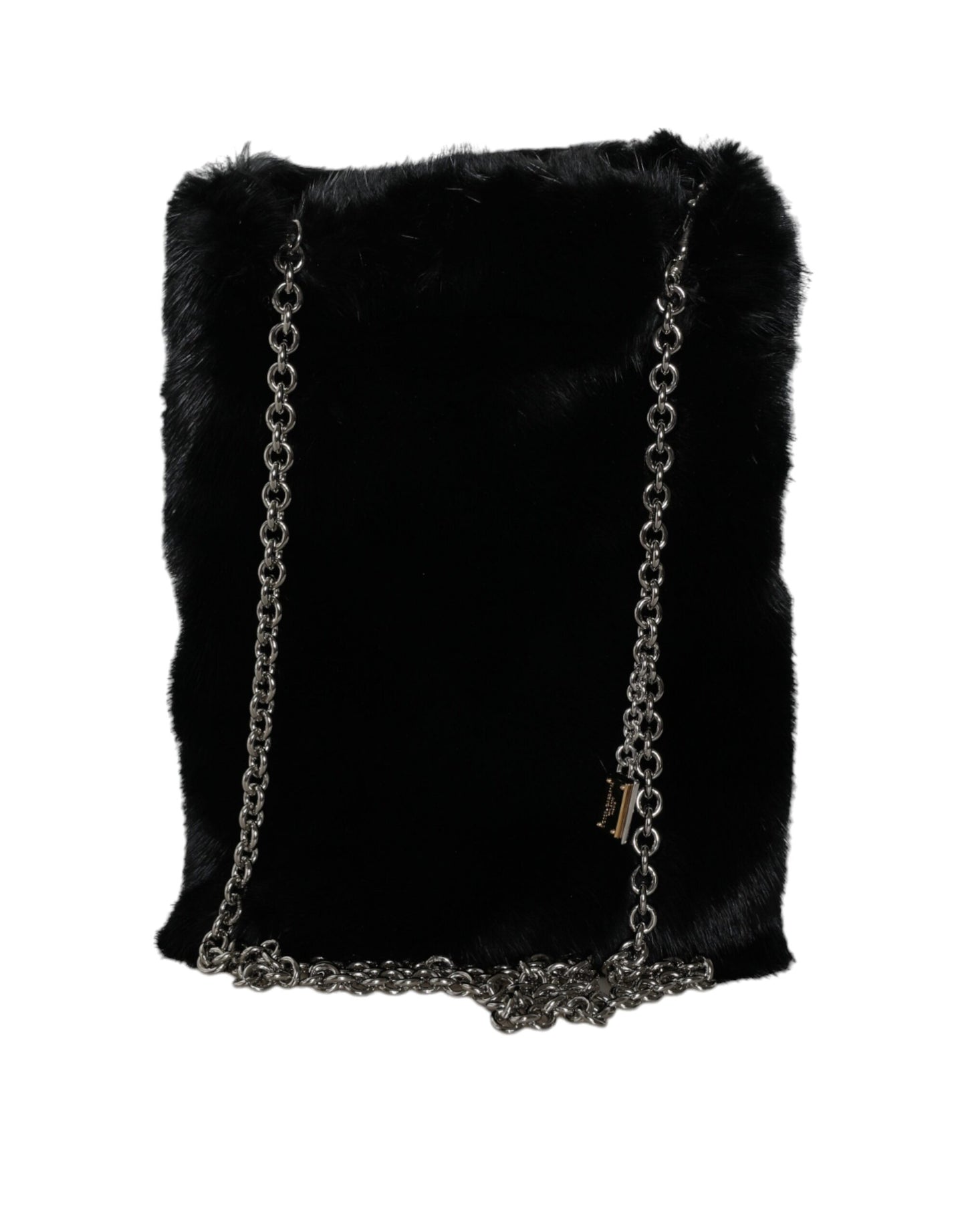 Dolce & Gabbana – Umhängetasche mit silberner Kette und Kunstfell in Schwarz