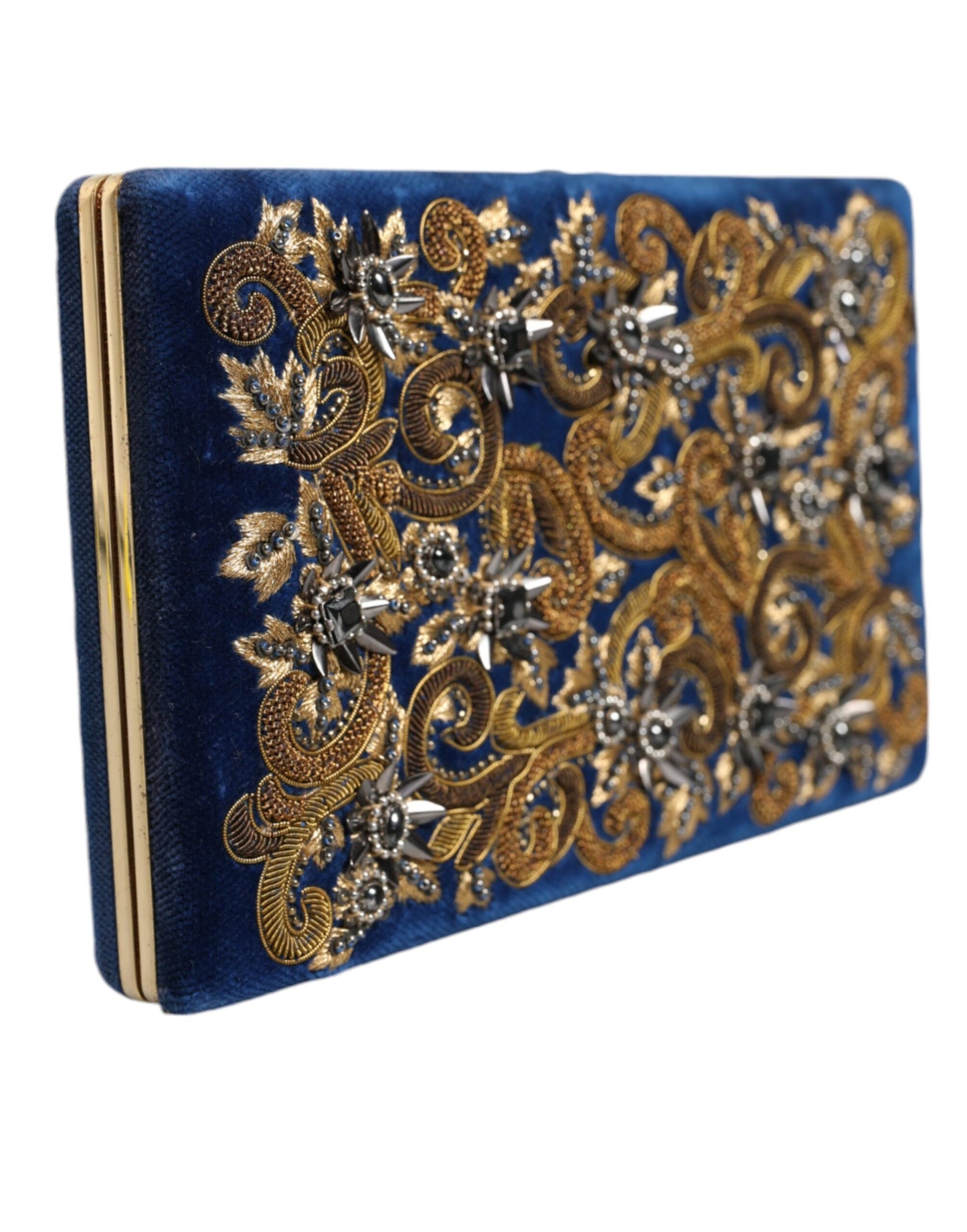 Dolce & Gabbana Blauer Samt Goldrahmen Clutch Abendtasche Partytasche