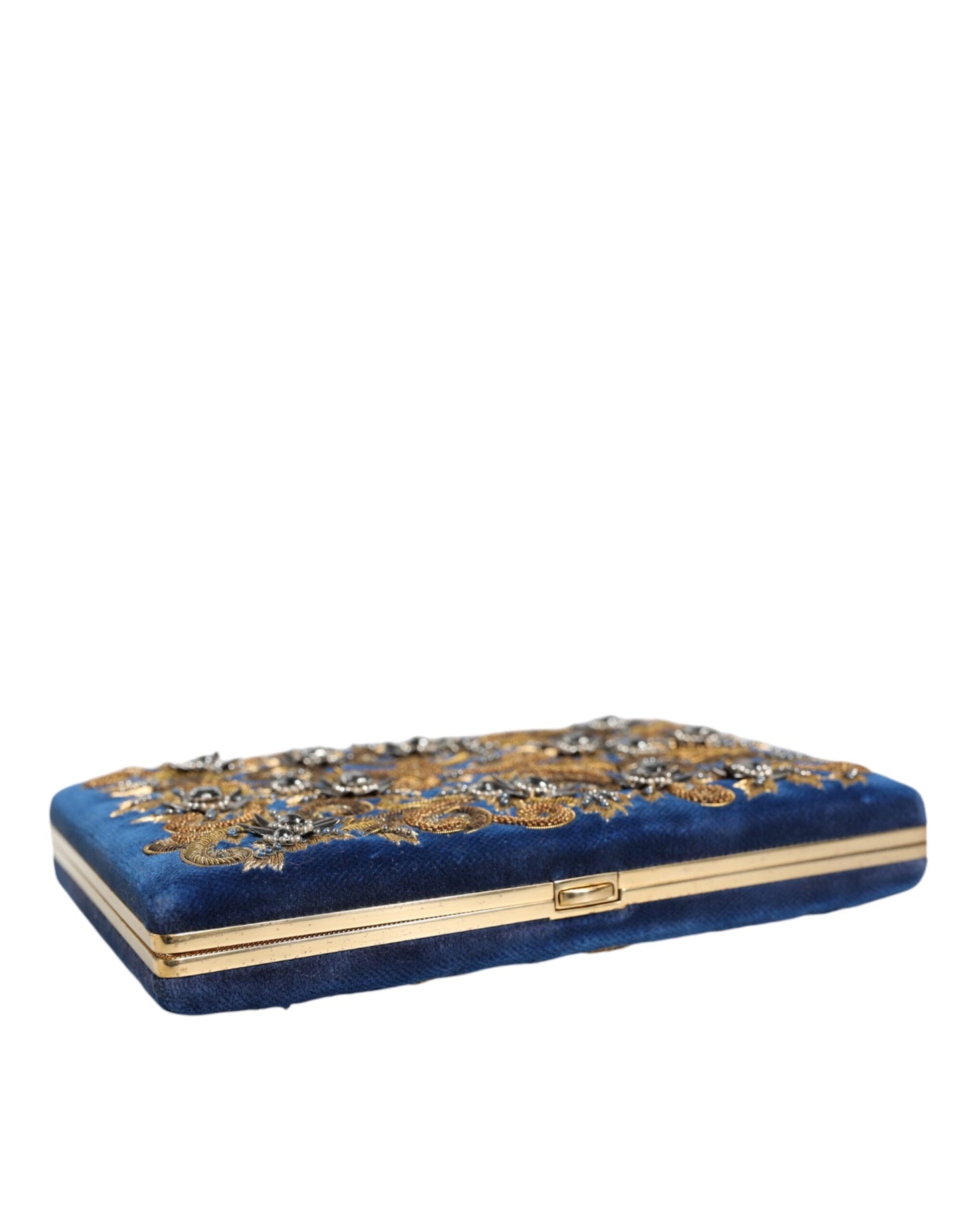 Dolce & Gabbana Blauer Samt Goldrahmen Clutch Abendtasche Partytasche