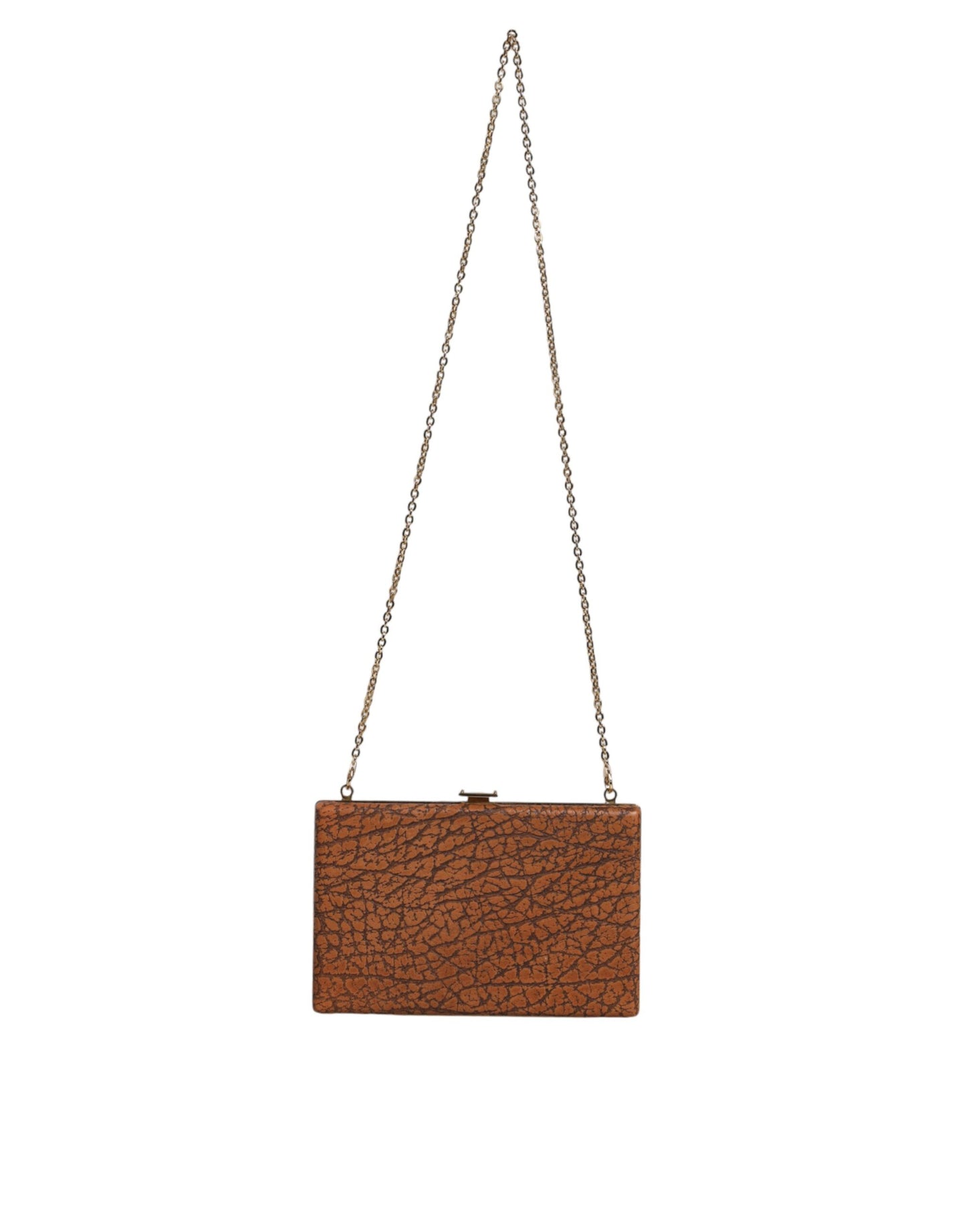 Dolce & Gabbana – Clutch aus braunem Leder mit goldenem Rahmen und kleiner Umhängetasche