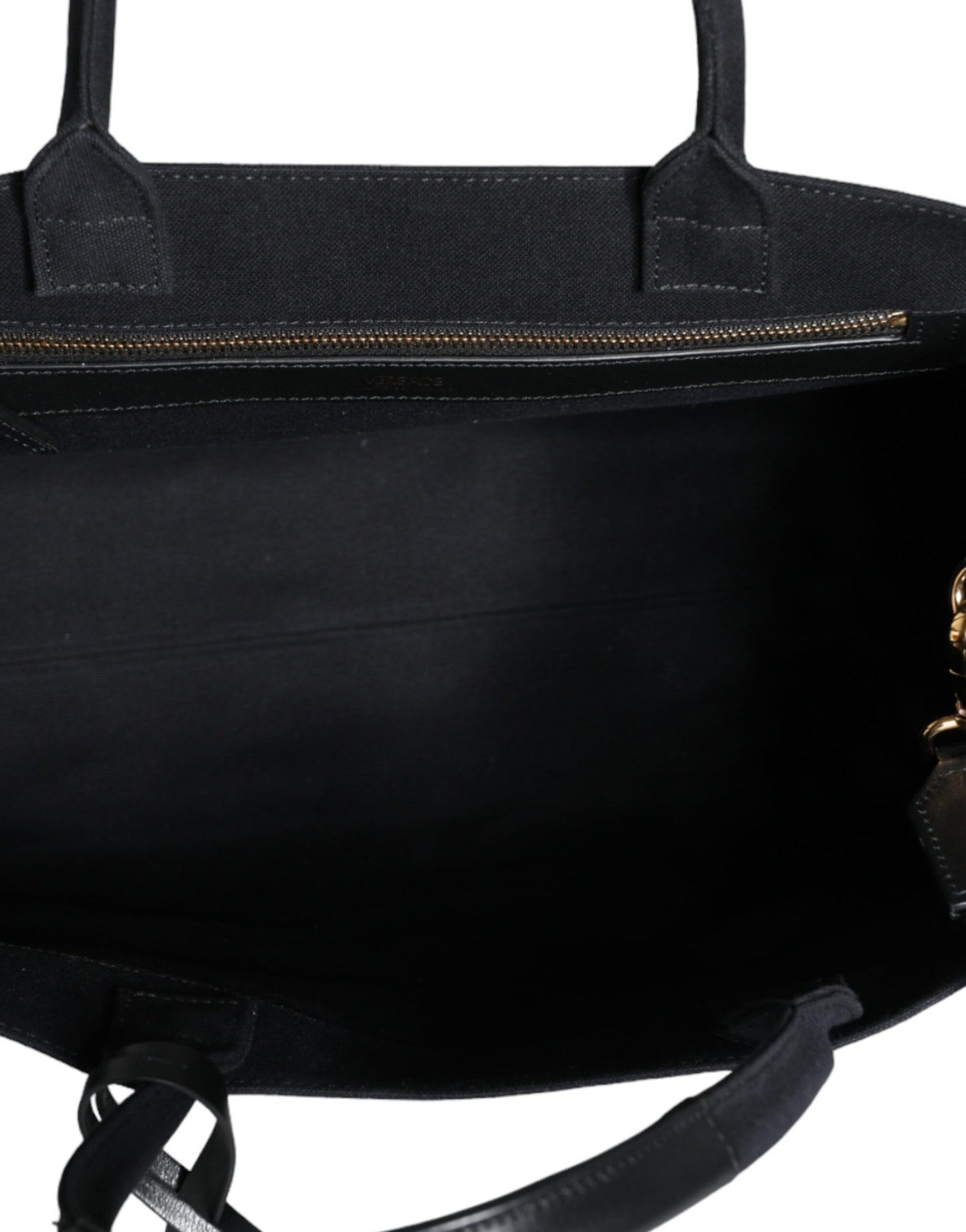 Sac fourre-tout à bandoulière en toile et cuir noir avec logo Versace