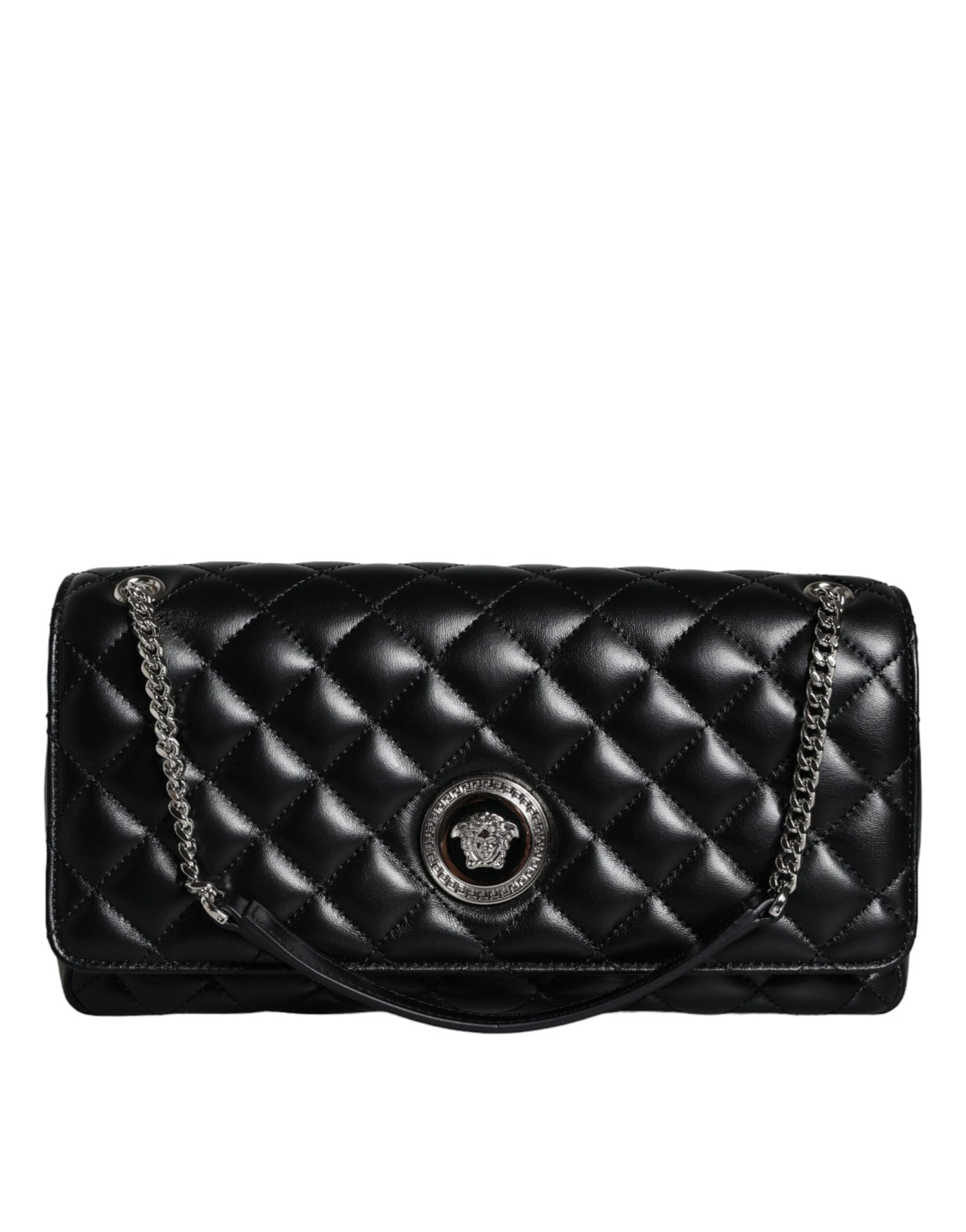 Sac bandoulière Versace en cuir d'agneau matelassé noir