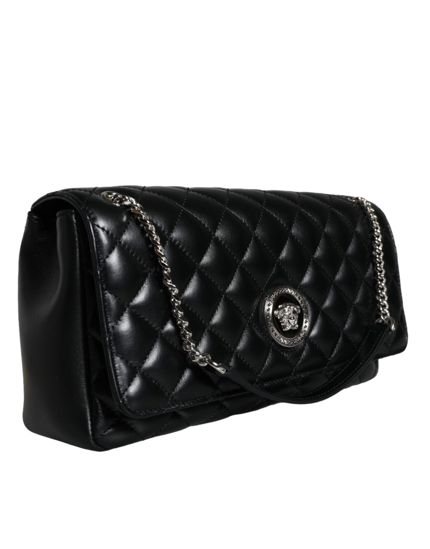 Sac bandoulière Versace en cuir d'agneau matelassé noir