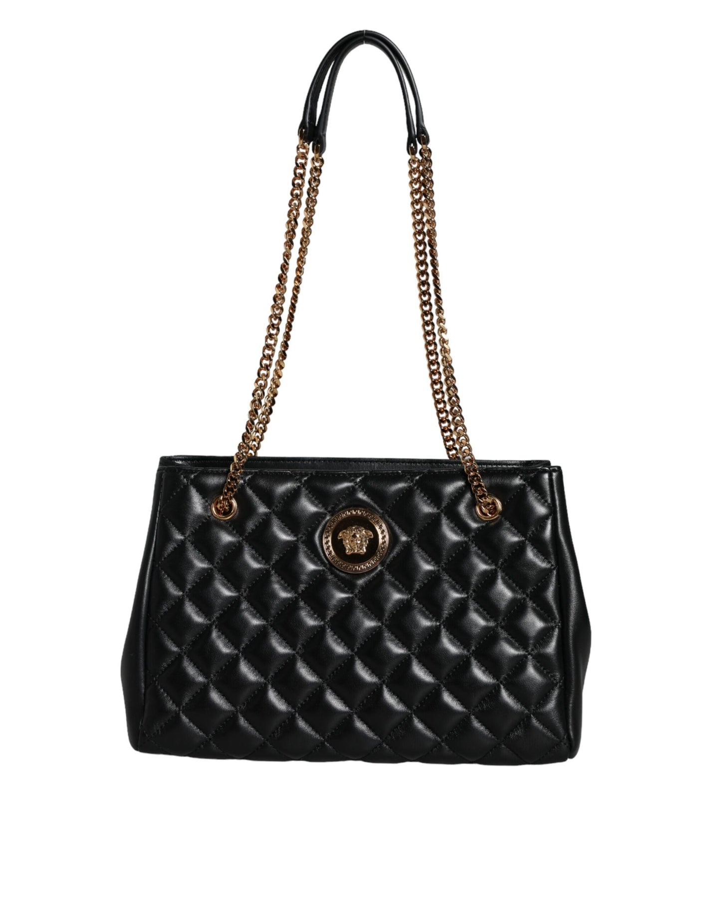 Sac à bandoulière en cuir nappa matelassé noir Versace
