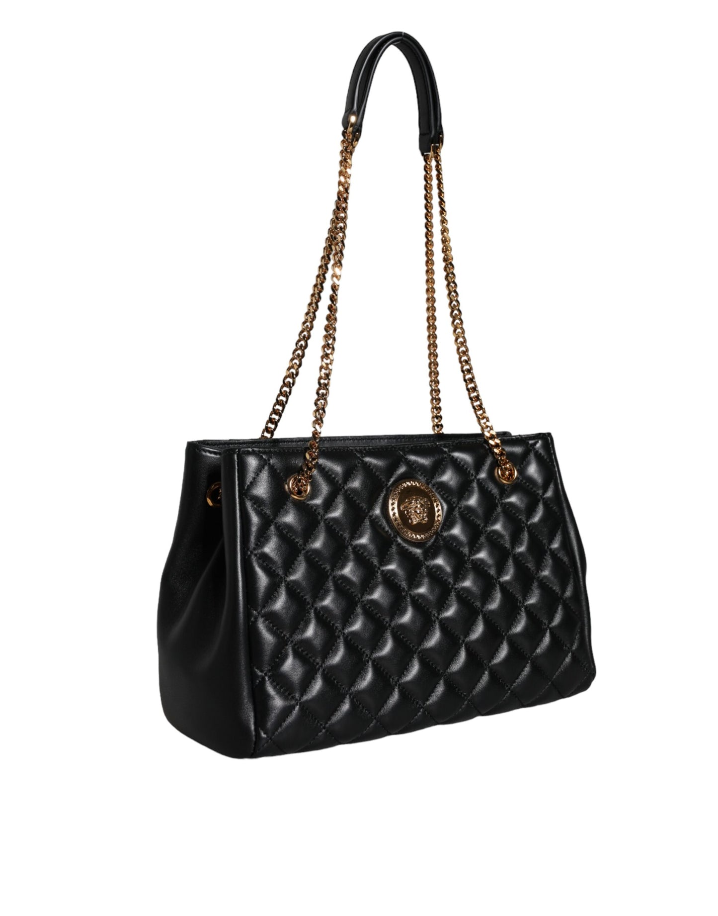 Sac à bandoulière en cuir nappa matelassé noir Versace