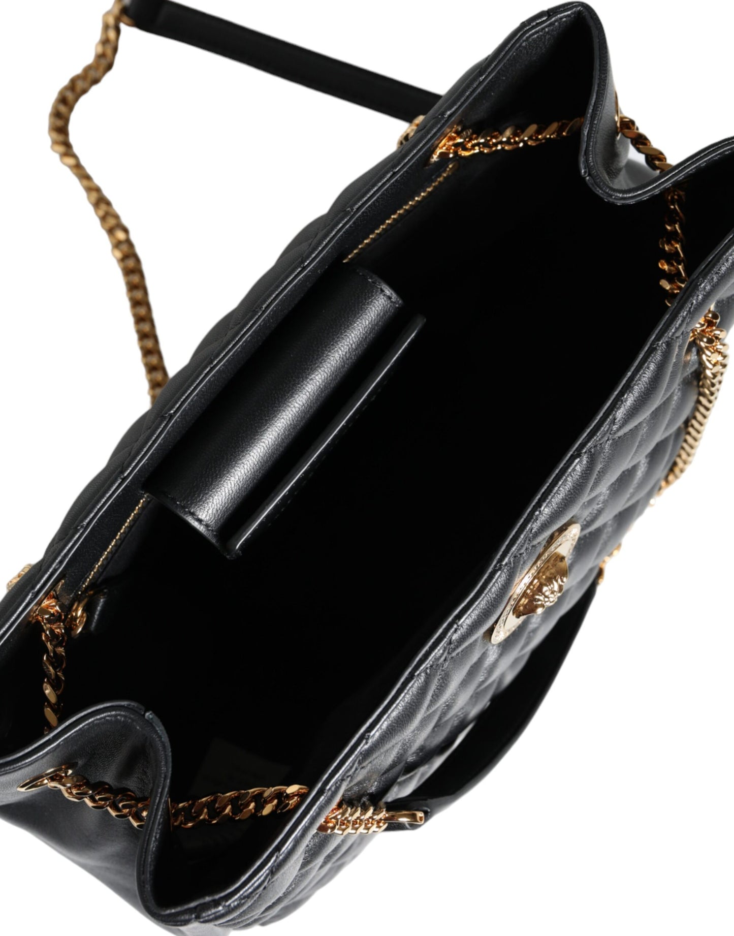 Sac à bandoulière en cuir nappa matelassé noir Versace