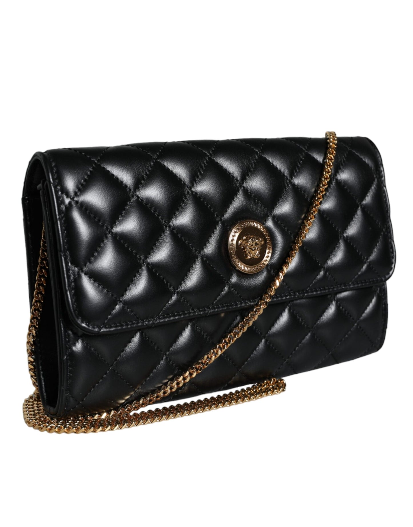 Sac bandoulière Versace en cuir nappa matelassé noir