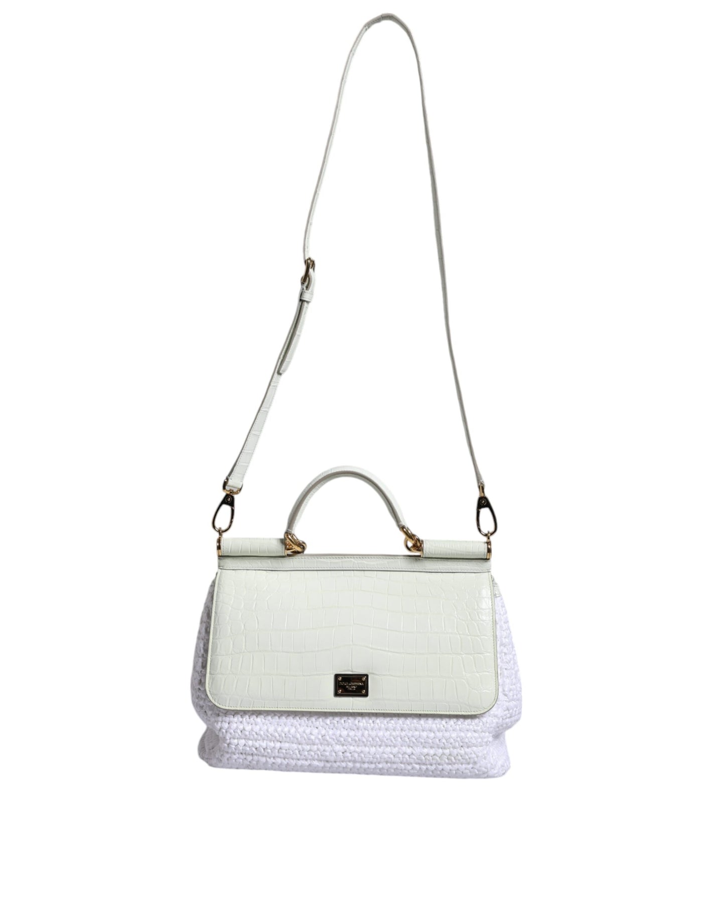 Dolce & Gabbana White Rafia Leather Sicily Crossbody Bag