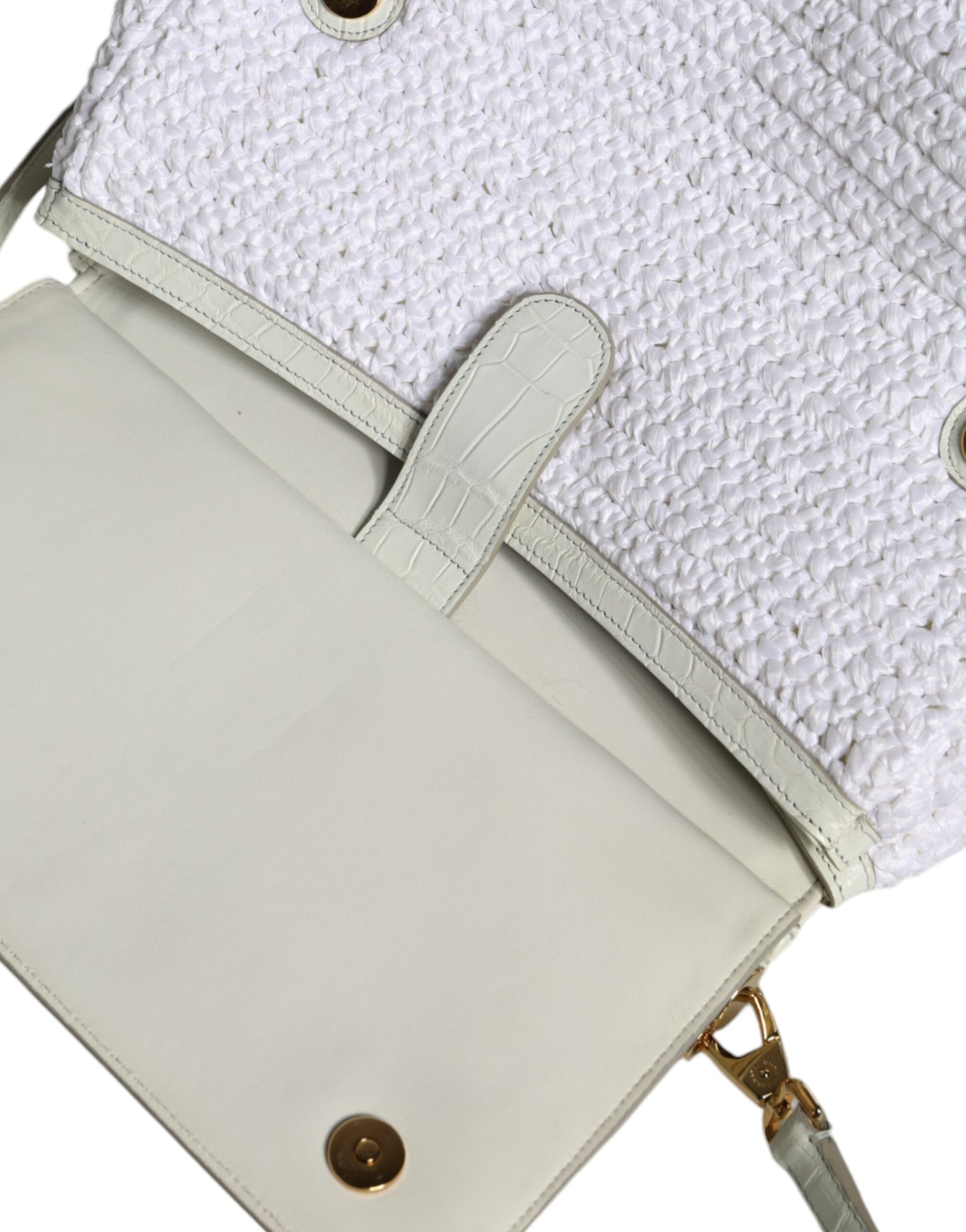 Dolce & Gabbana White Rafia Leather Sicily Crossbody Bag