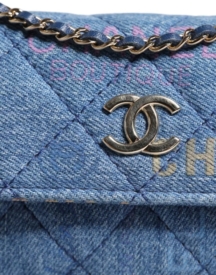 Sac bandoulière à franges imprimé micro logo Chanel Denim Mood Flap