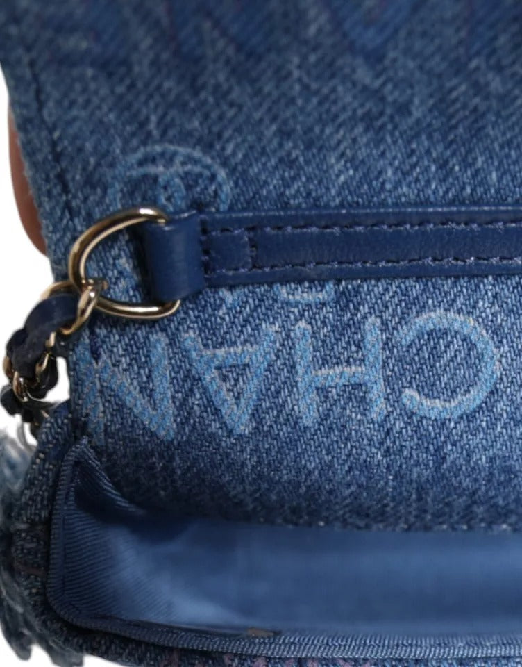 Sac bandoulière à franges imprimé micro logo Chanel Denim Mood Flap