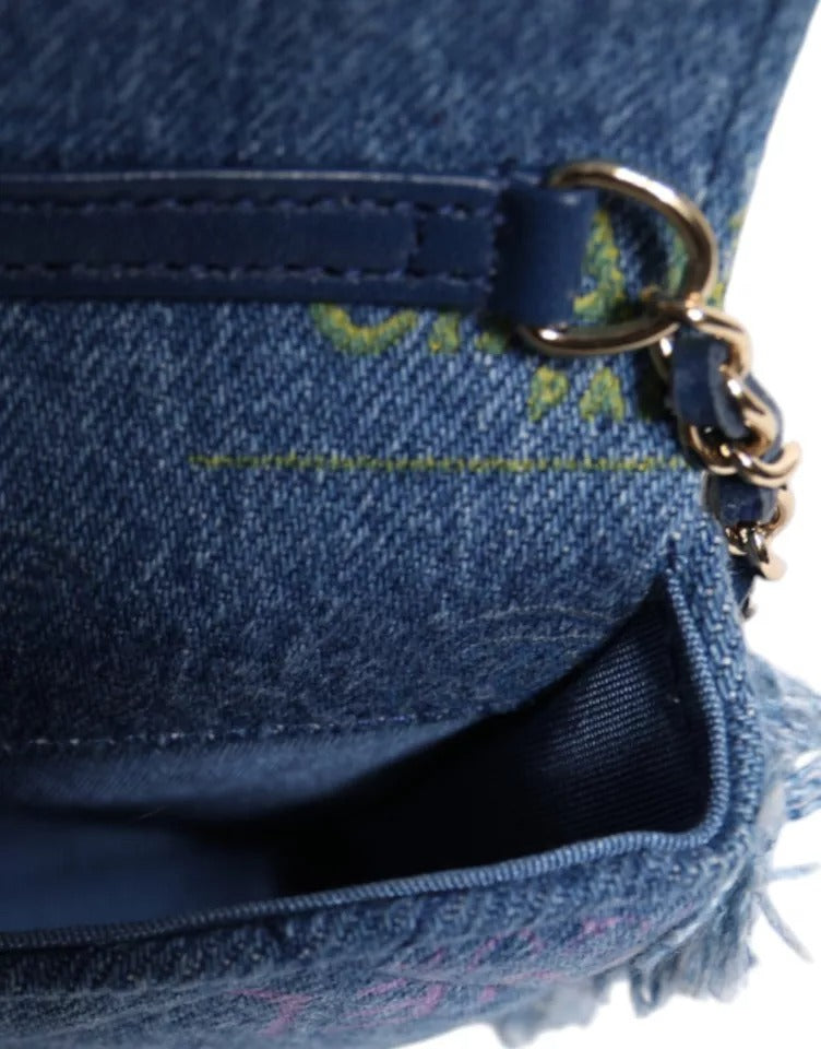 Sac bandoulière à franges imprimé micro logo Chanel Denim Mood Flap