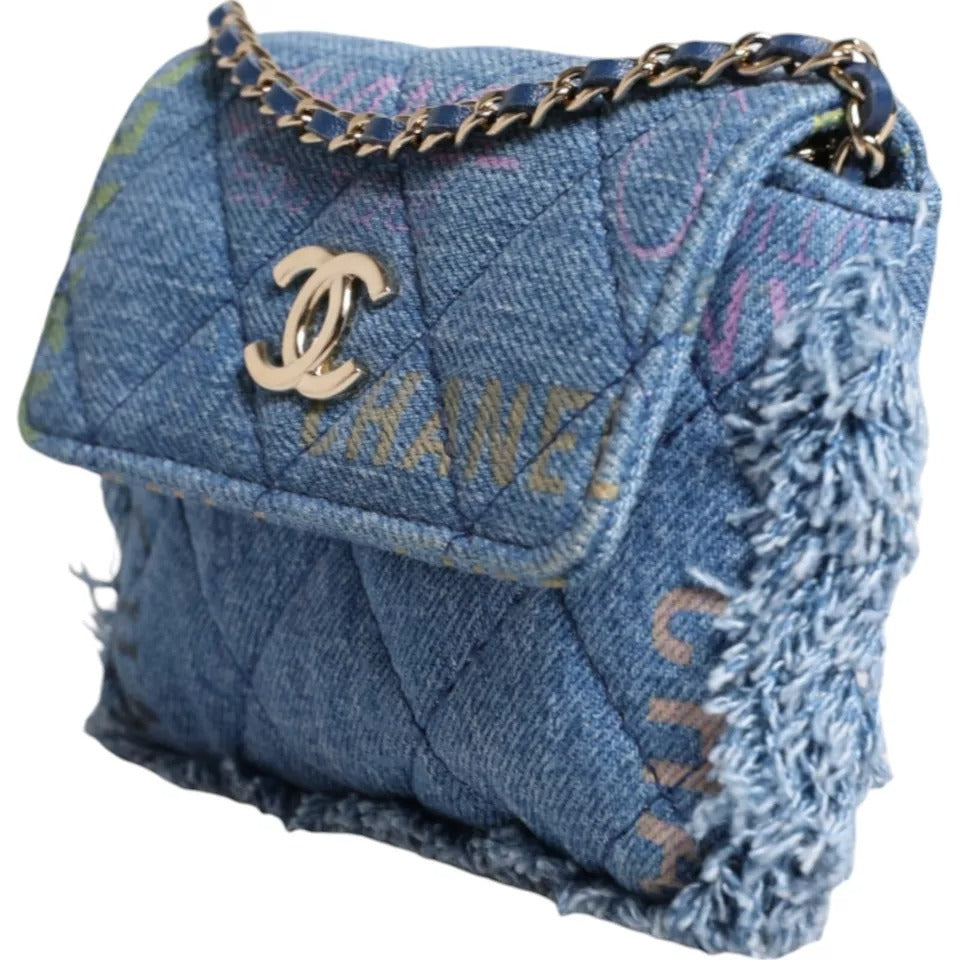 Sac bandoulière à franges imprimé micro logo Chanel Denim Mood Flap