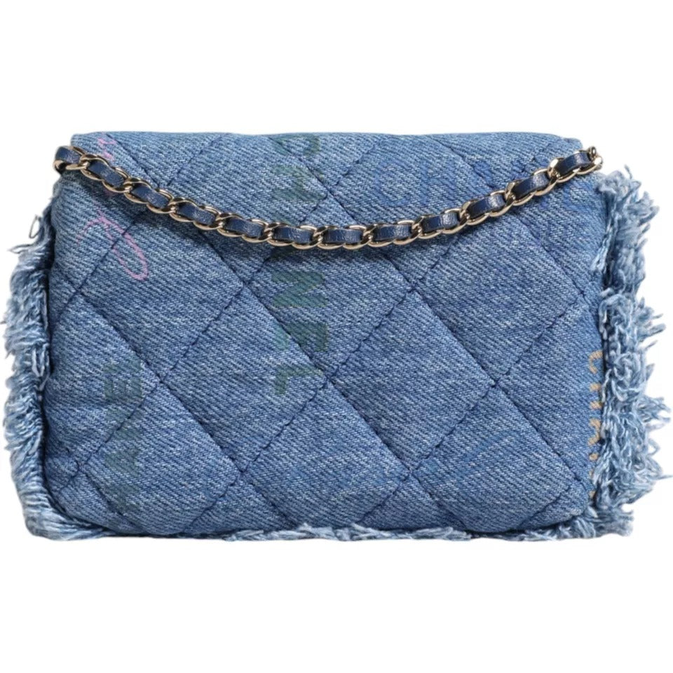 Sac bandoulière à franges imprimé micro logo Chanel Denim Mood Flap