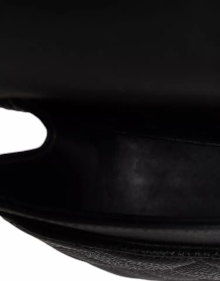 Chanel Black Caviar Medium Classic Double Flap Schultertasche in gestepptem Silber