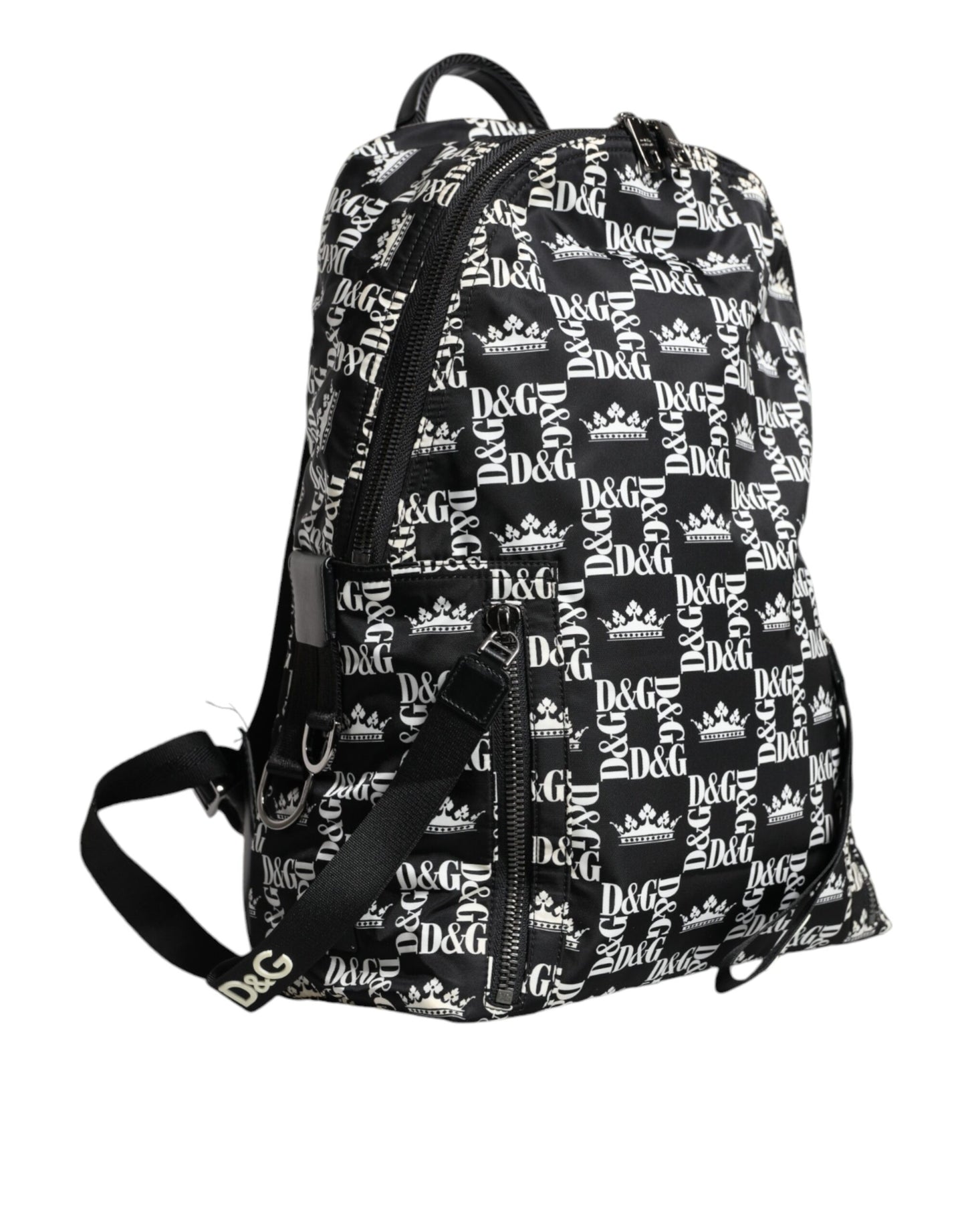 Dolce & Gabbana – Rucksack aus Nylon mit DG-Kronenlogo in Schwarz und Weiß