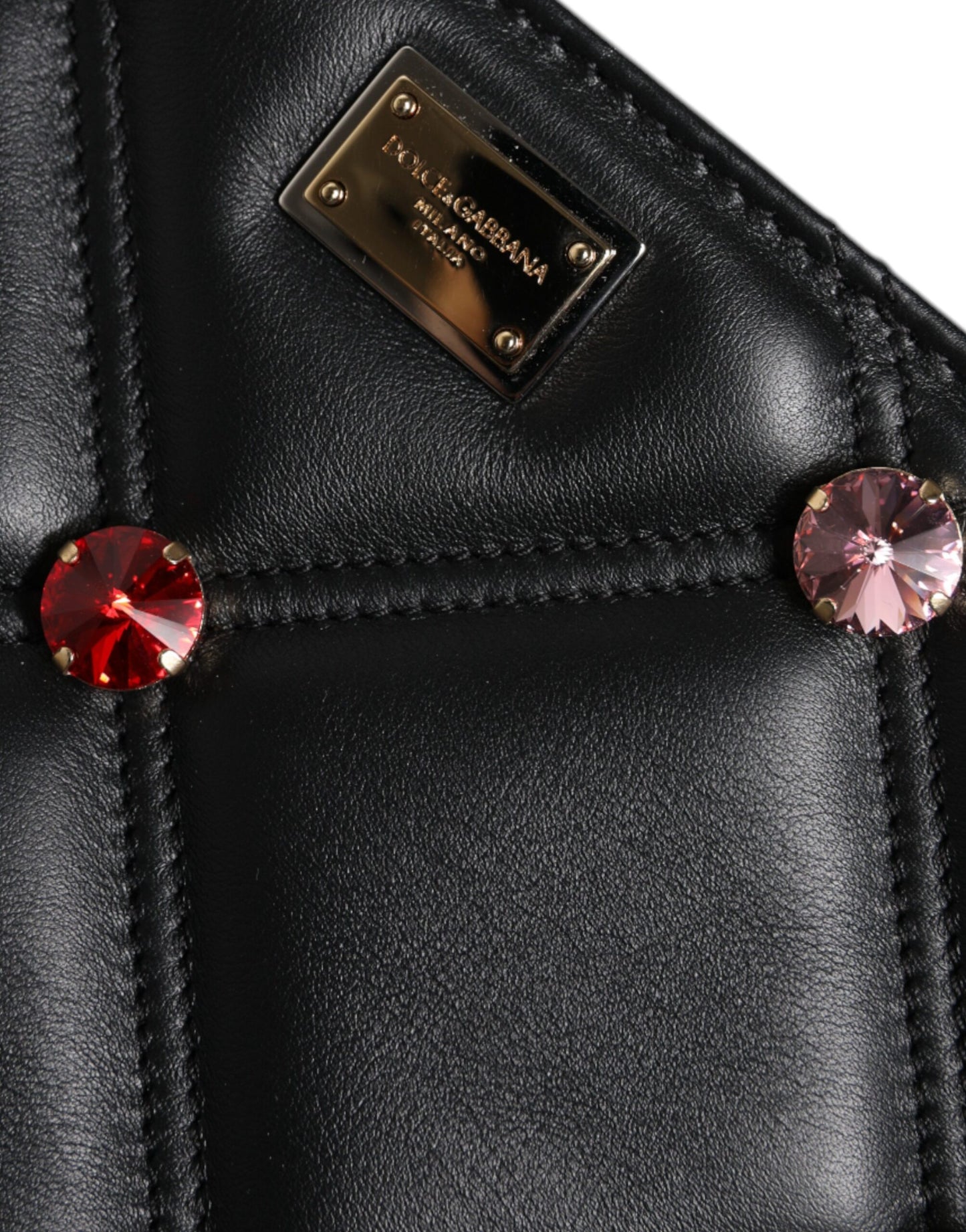 Dolce & Gabbana – Schultertasche aus schwarzem Leder mit Kristallverzierung und Logo