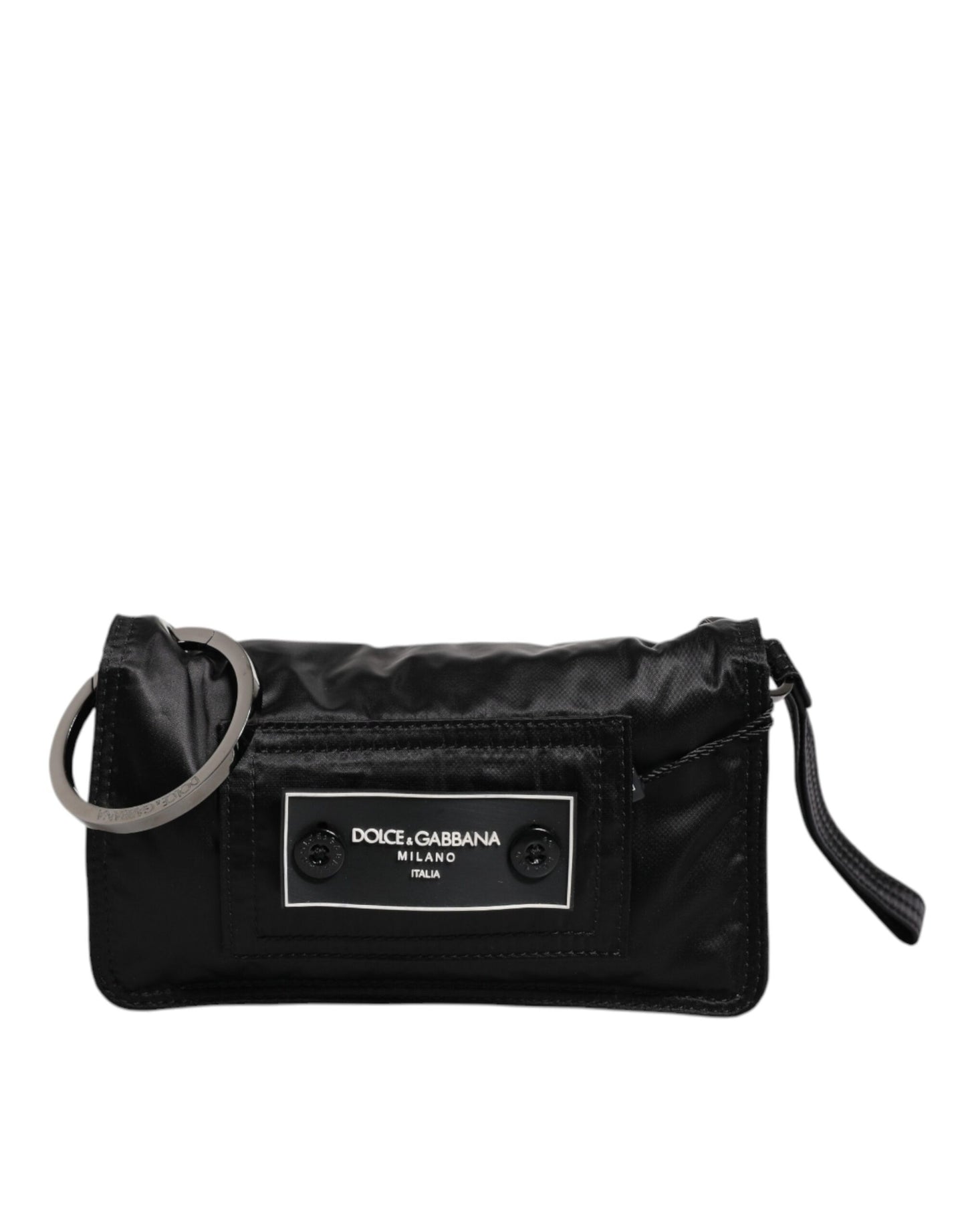 Dolce & Gabbana – Zweiwege-Clutch aus schwarzem Stoff mit Logo