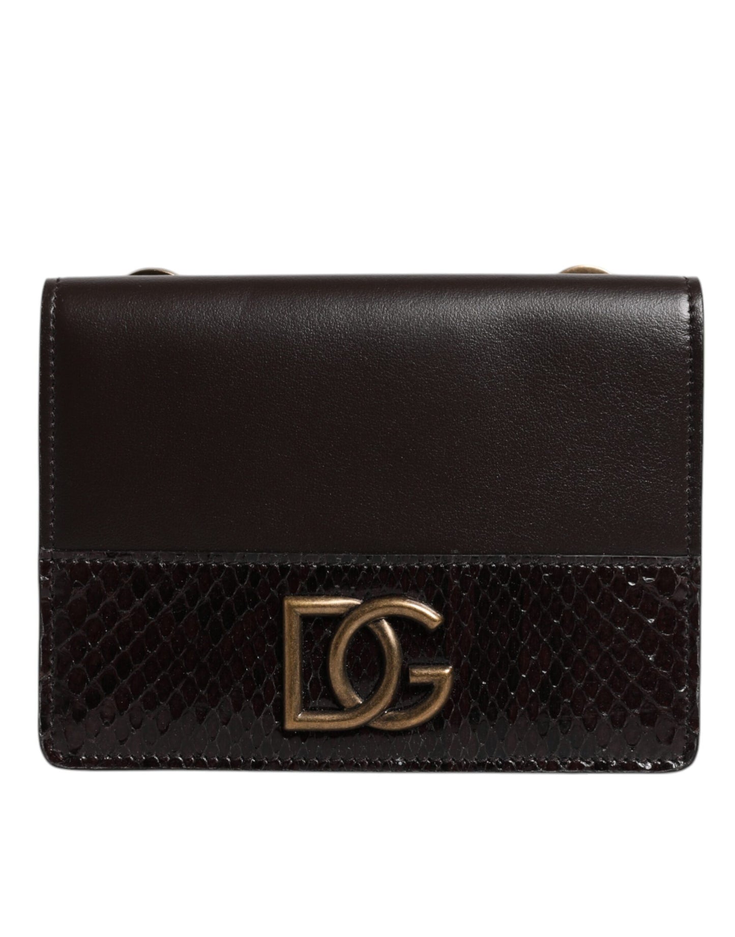 Dolce & Gabbana Braunes Leder-Kartenetui mit zweifacher Faltschließe und DG-Logo