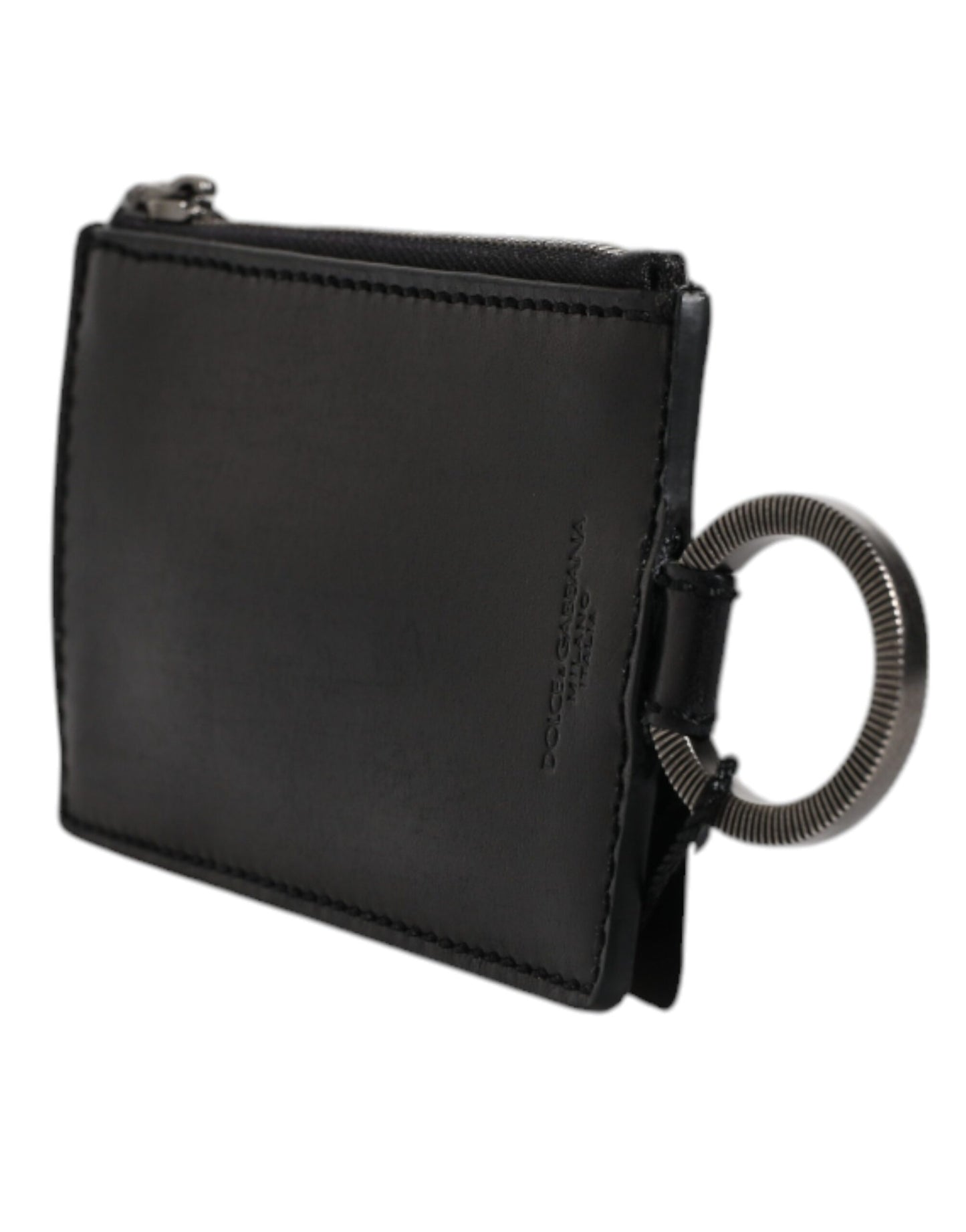 Dolce & Gabbana Schwarzes Kartenetui aus Pferdeleder mit Lanyard und Logo