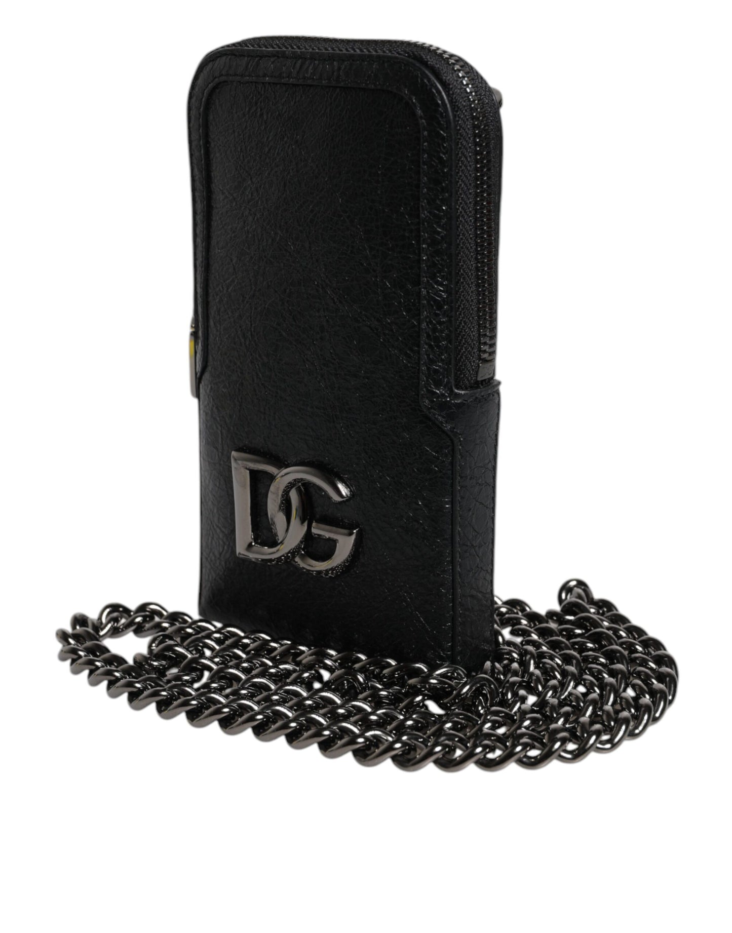 Dolce & Gabbana Schwarze Lederhandtasche, Umhängetasche mit Kette