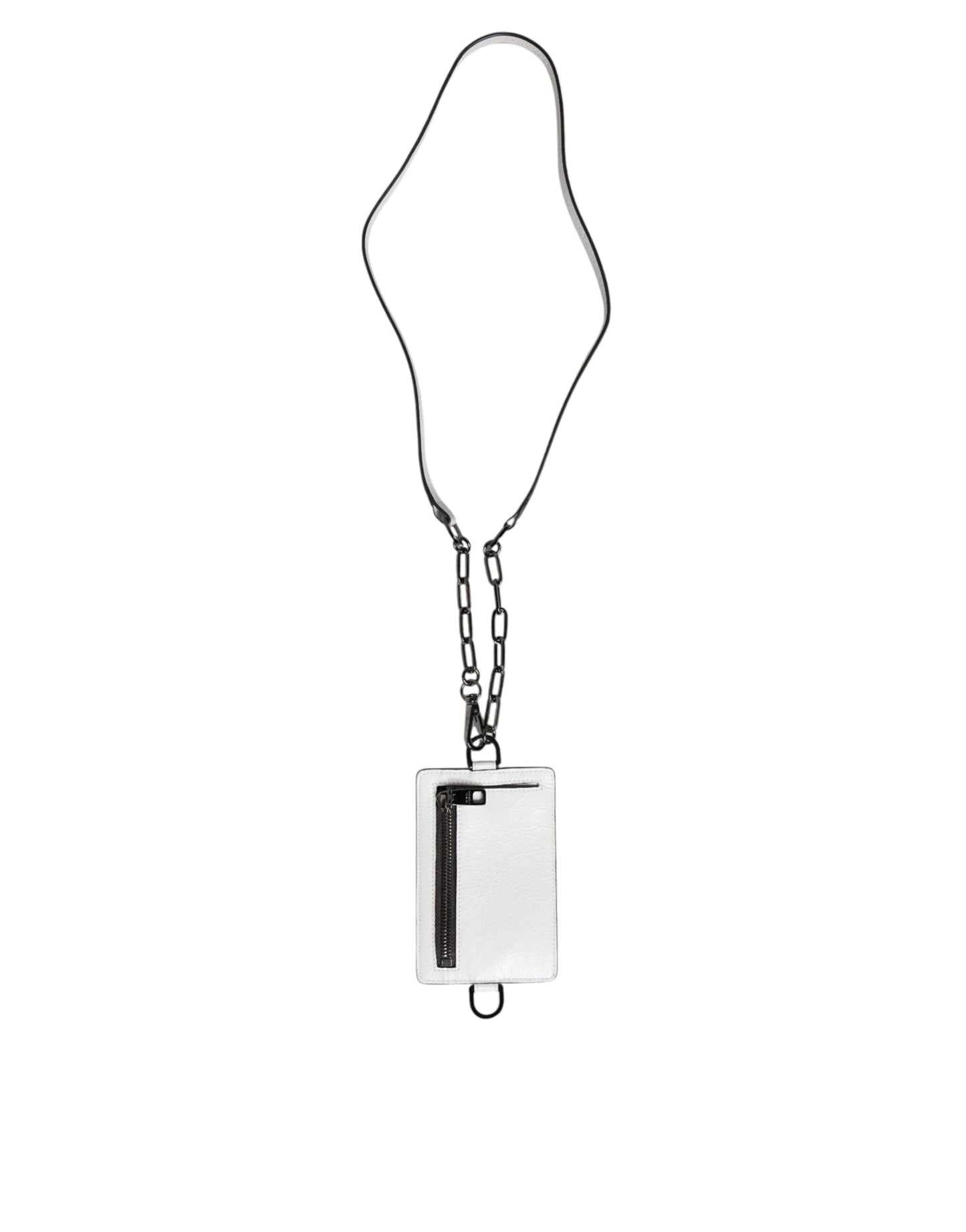 Dolce & Gabbana – Kartenetui mit Logo und Lanyard aus weißem Kalbsleder