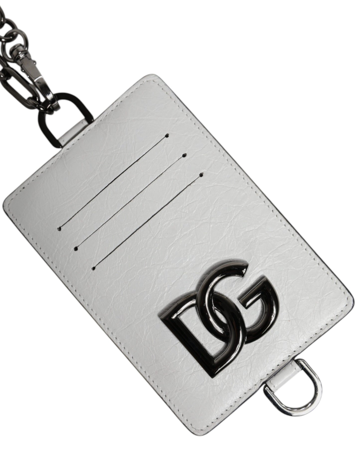 Dolce & Gabbana – Kartenetui mit Logo und Lanyard aus weißem Kalbsleder