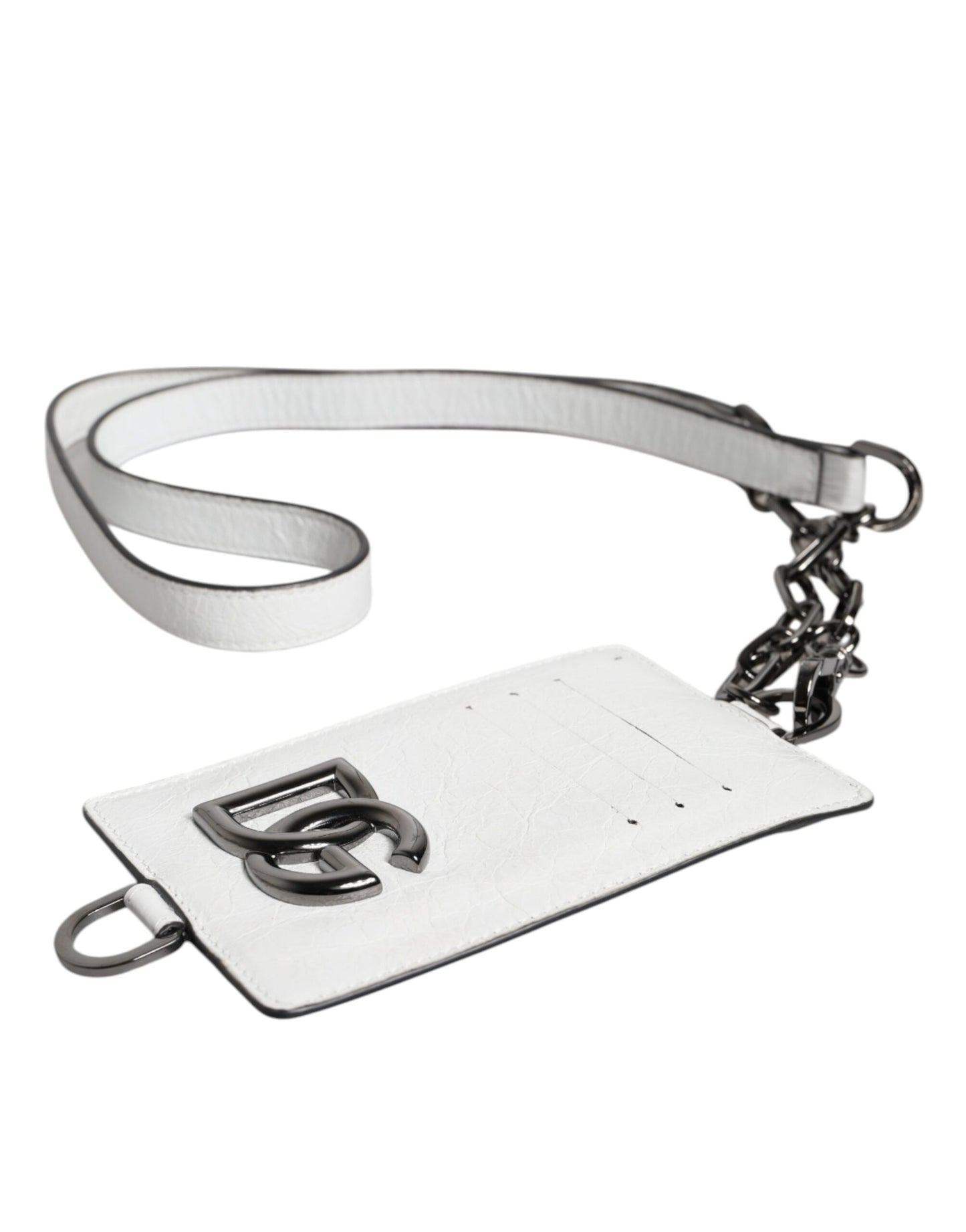 Dolce & Gabbana – Kartenetui mit Logo und Lanyard aus weißem Kalbsleder