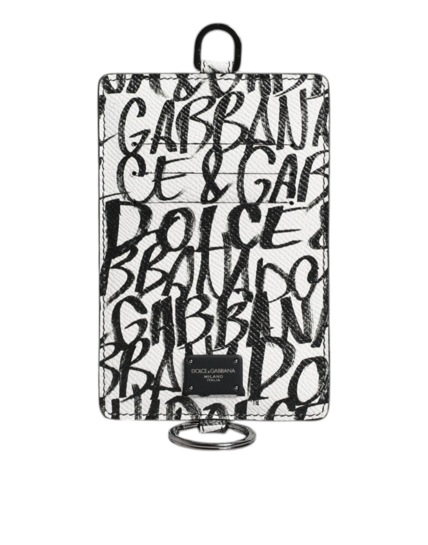 Portefeuille porte-cartes en cuir blanc Dolce & Gabbana avec cordon et logo imprimé