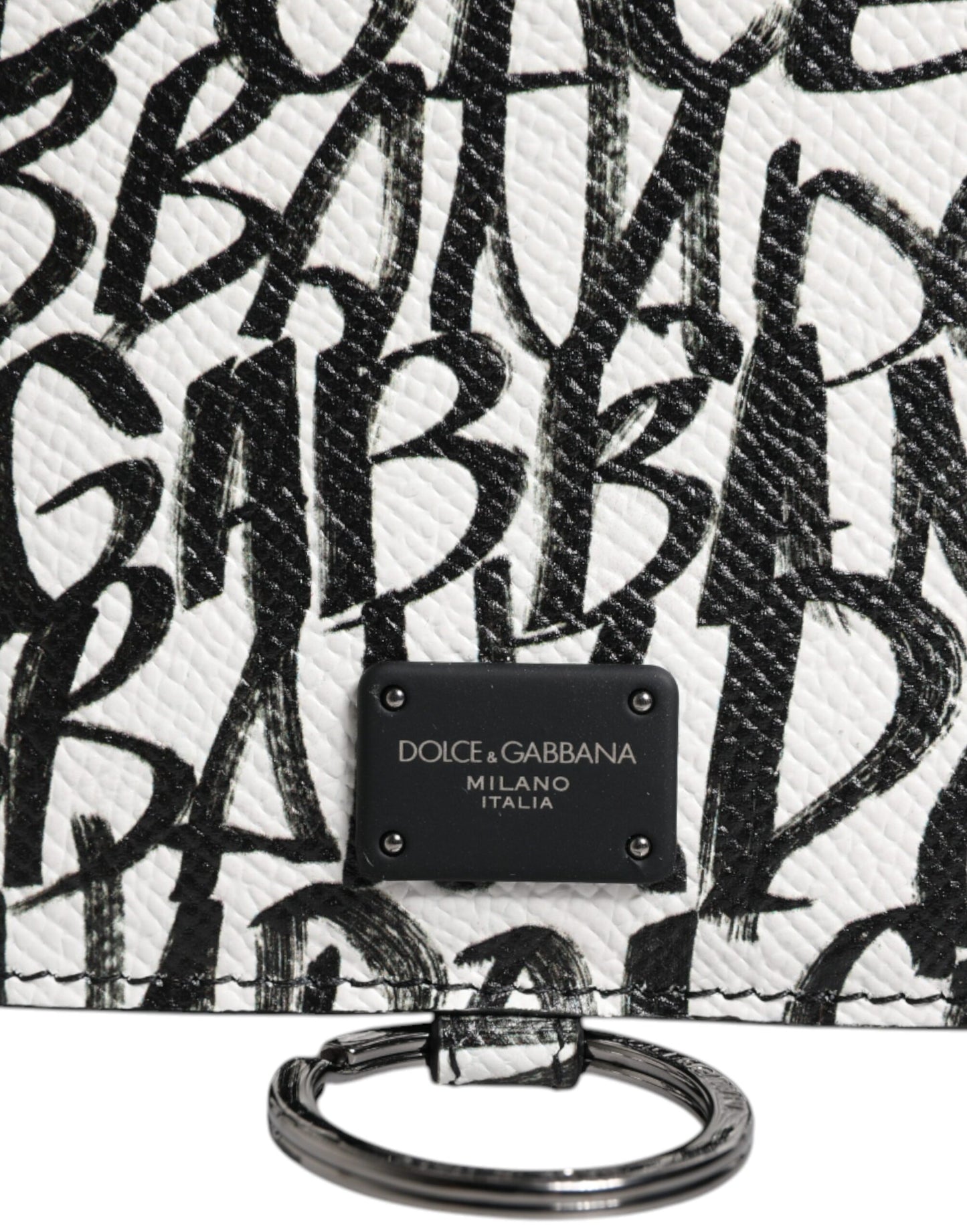 Portefeuille porte-cartes en cuir blanc Dolce & Gabbana avec cordon et logo imprimé