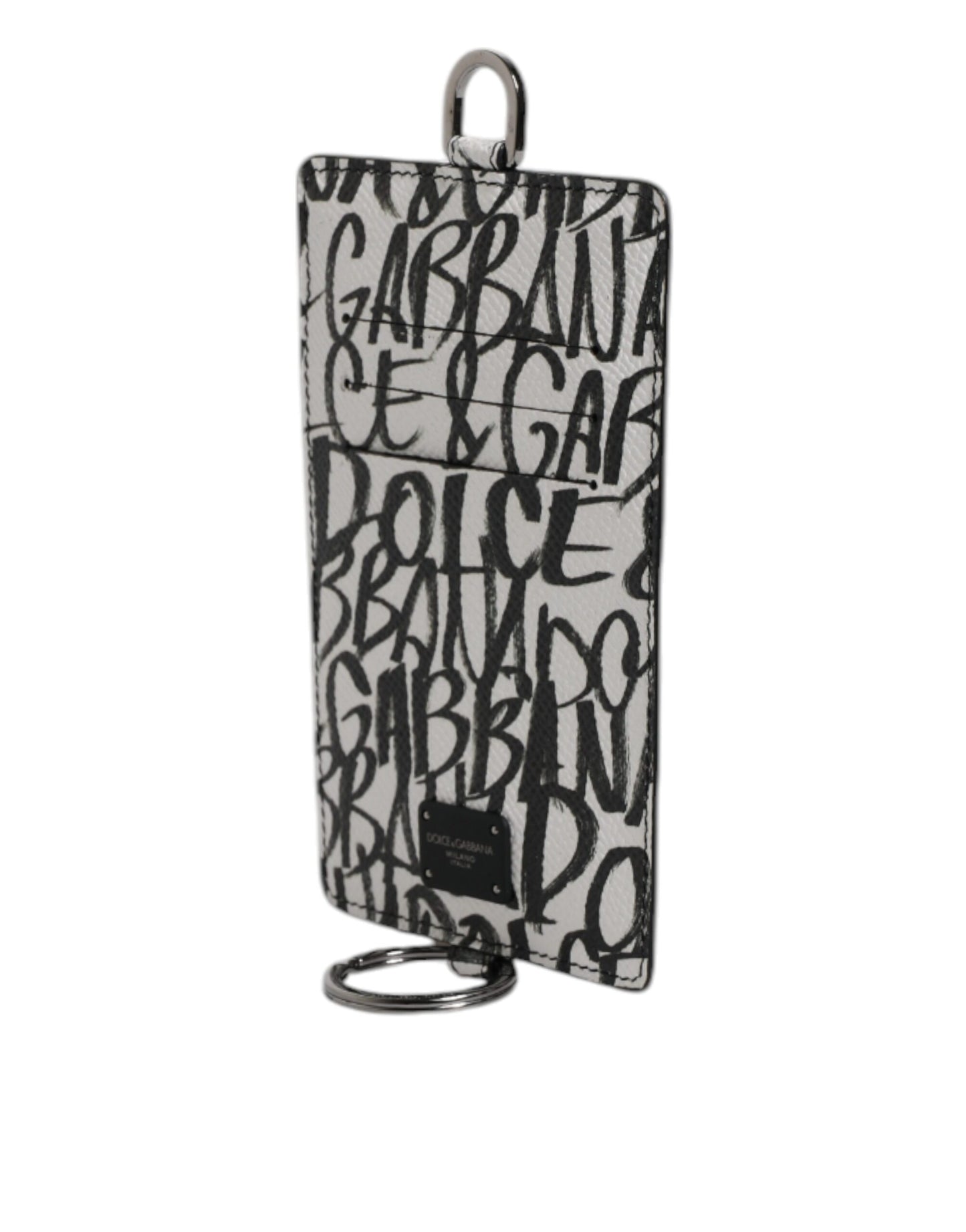 Portefeuille porte-cartes en cuir blanc Dolce & Gabbana avec cordon et logo imprimé