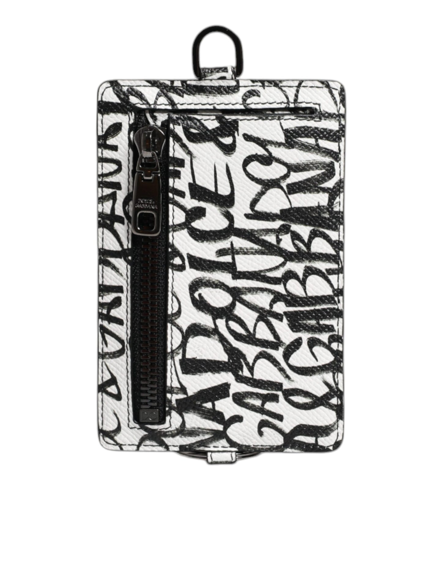 Portefeuille porte-cartes en cuir blanc Dolce & Gabbana avec cordon et logo imprimé